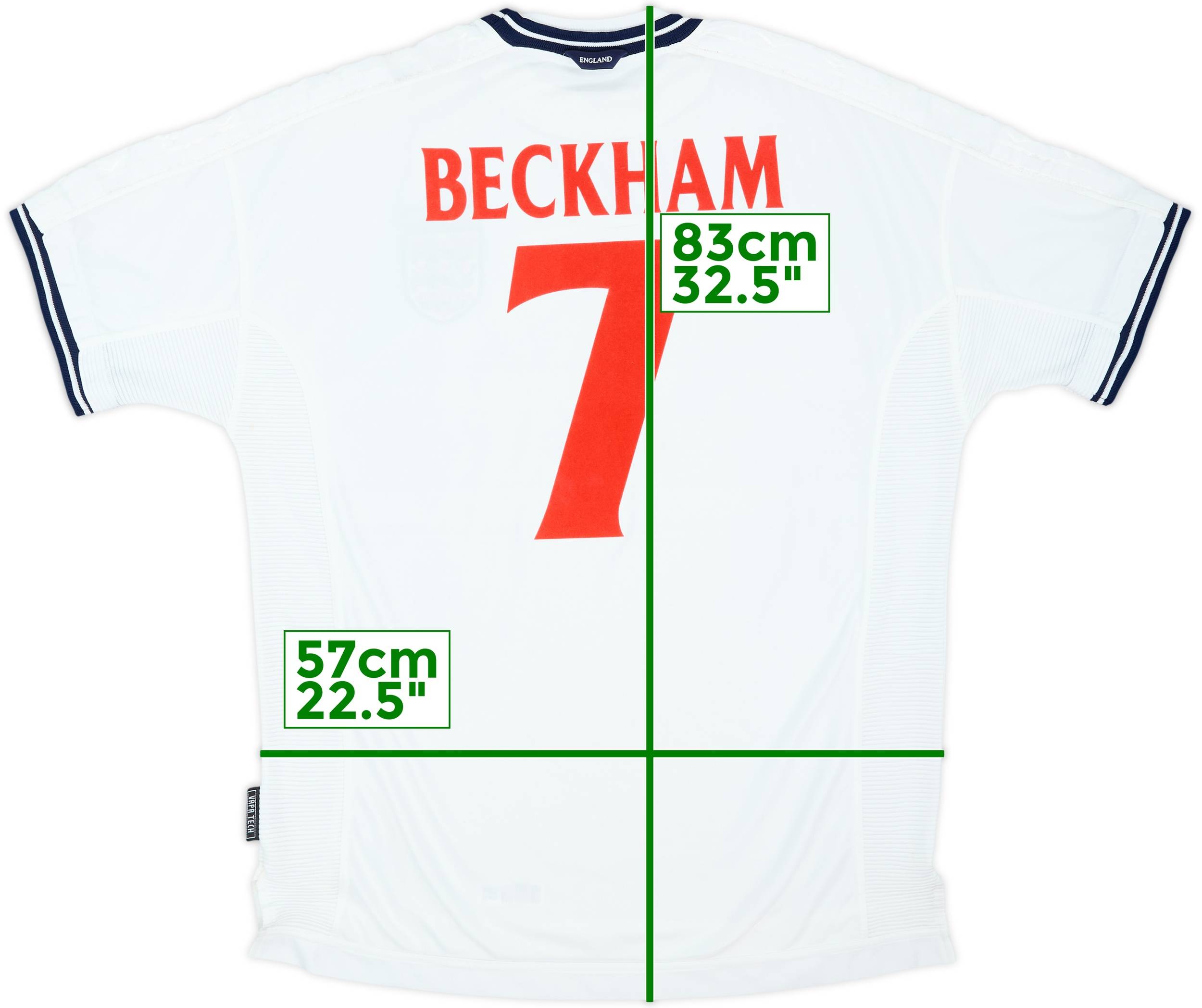 1999-01 England Home Shirt Beckham #7 - 8/10 - (XL)