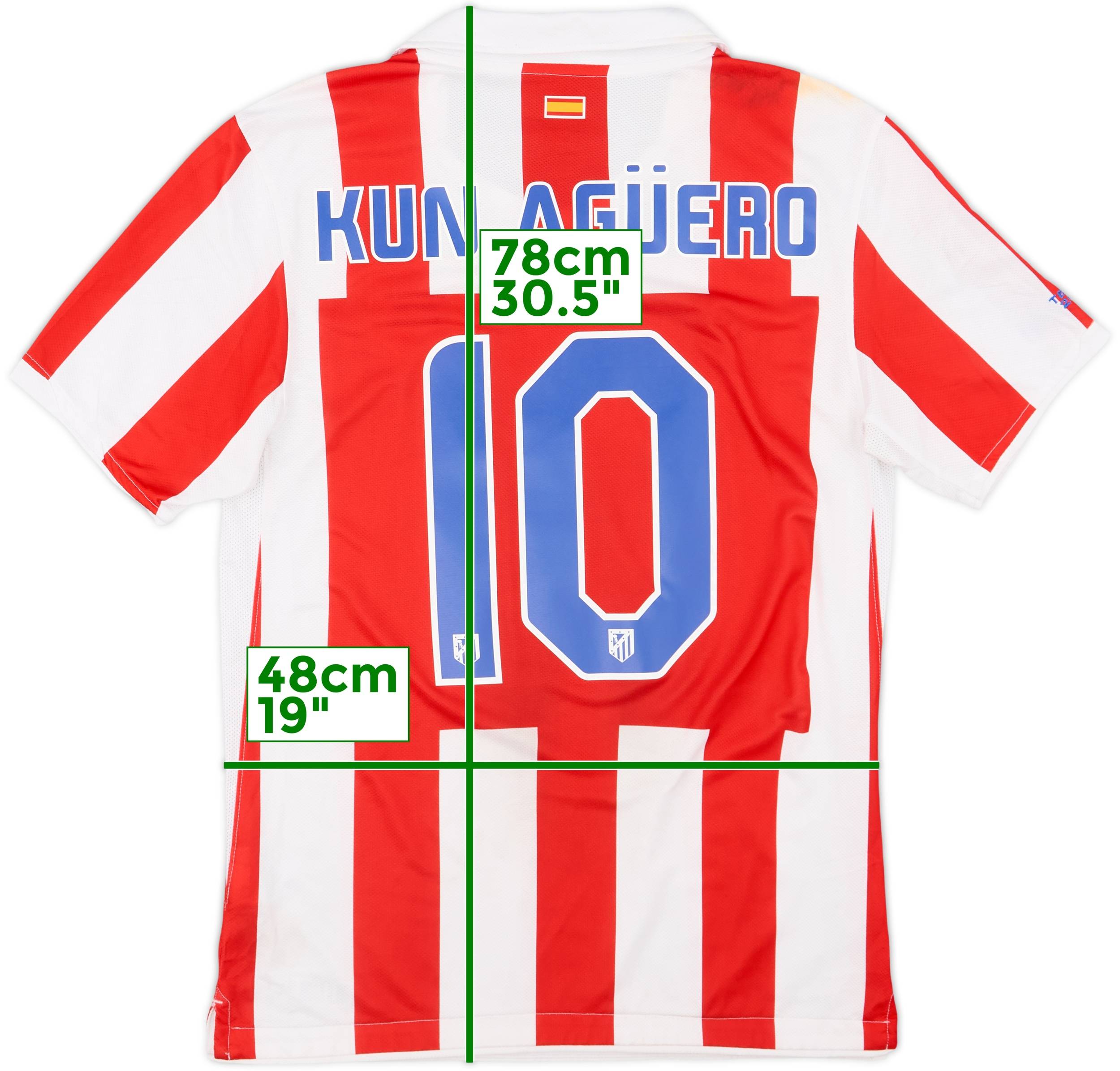 2010-11 Atletico Madrid Home Shirt Kun Aguero #10 - 8/10 - (M)
