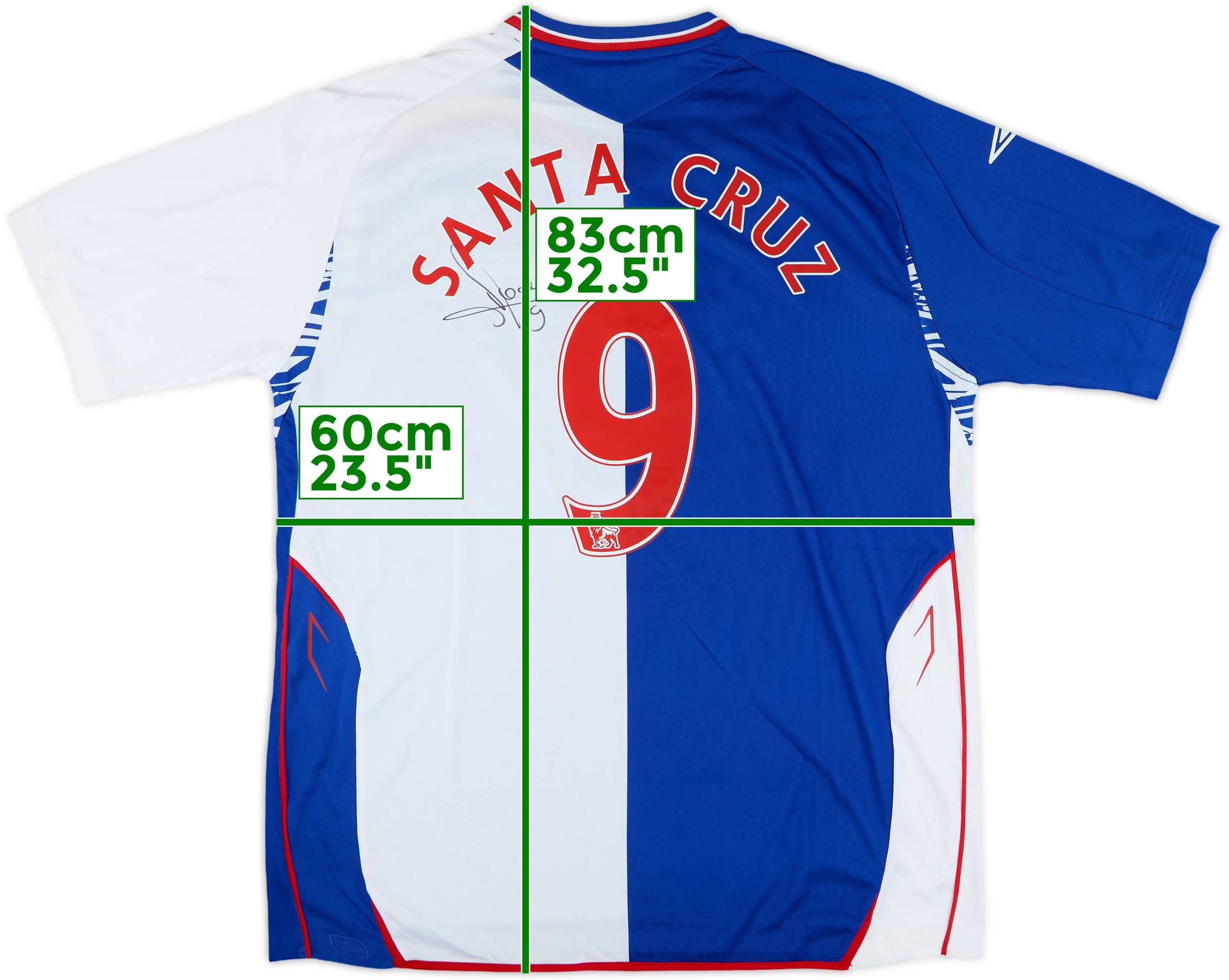 07/08 BLACKBURN ROVERS FC BENTLEY ゲームシャツ 2007-08 Blackburn Rovers Signed Home Shirt Santa Cruz #9 (XL)