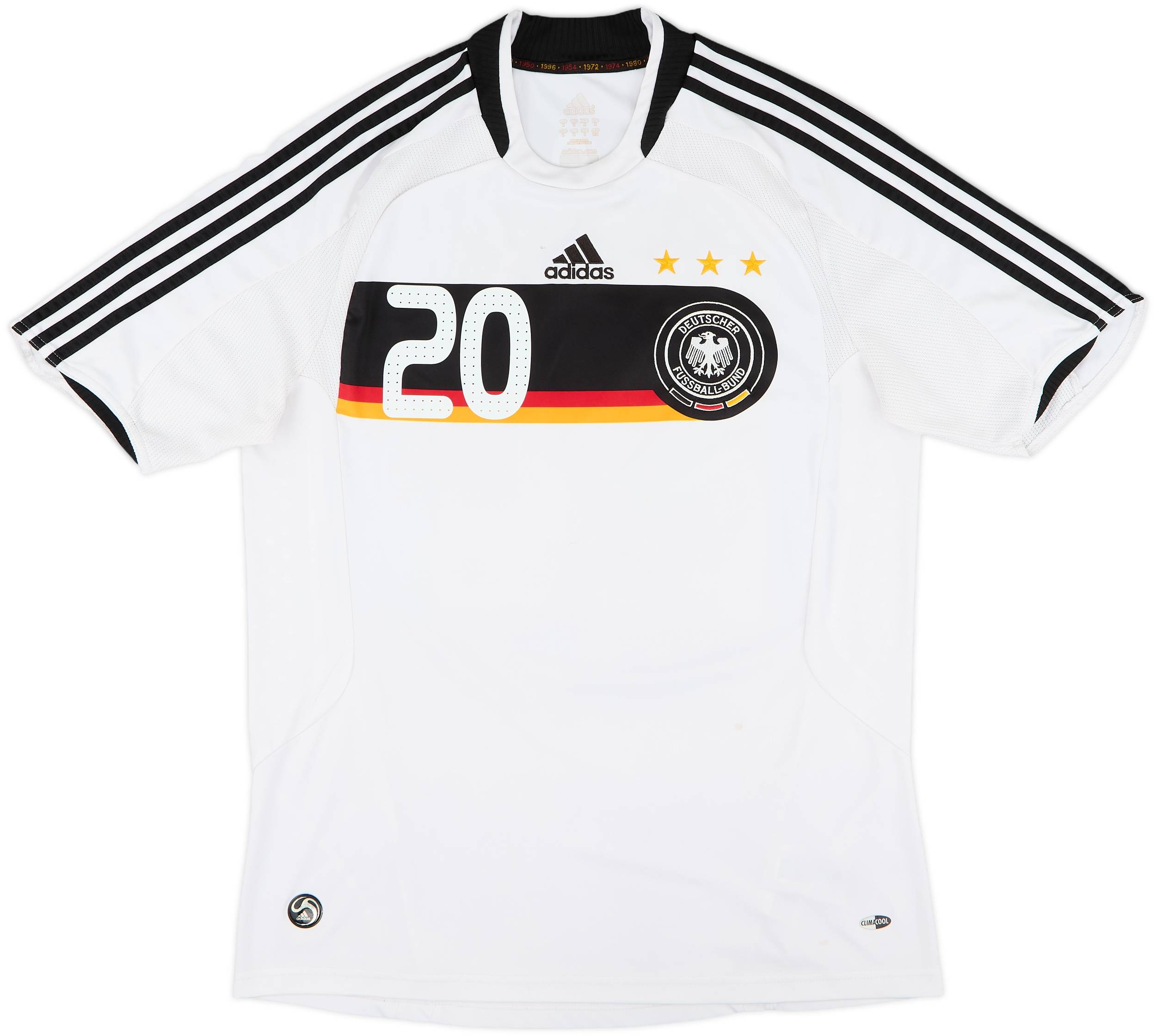 adidas PODOLSKI 20 ホワイトシャツ M 2008-09 Germany Home Shirt Podolski #20 - 6/10 - (M)