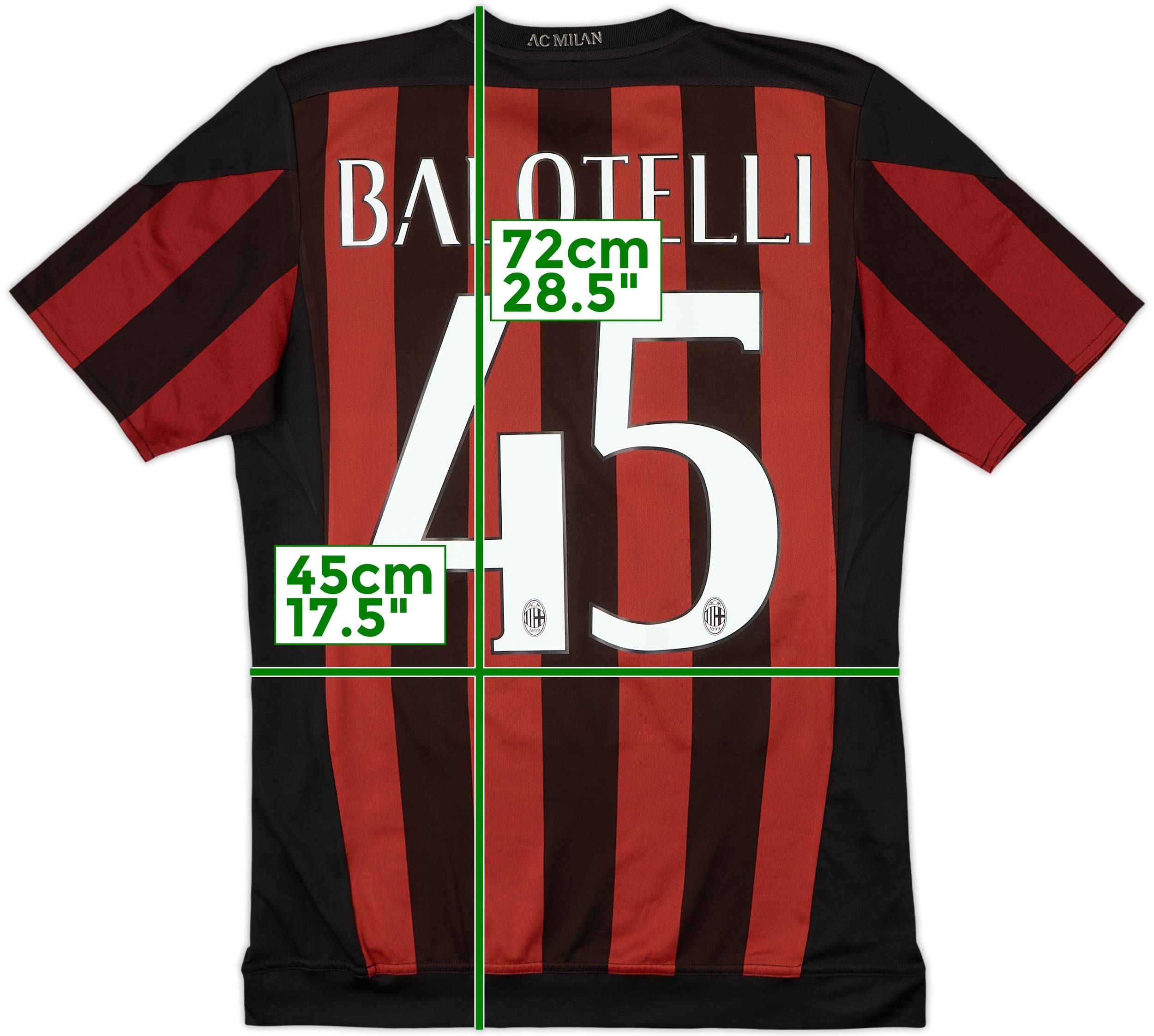 AC Milan BALOTELLI サッカー　ユニフォーム　スポーツウェア 2015-16 AC Milan Home Shirt Balotelli #45 - 8/10 - (S)