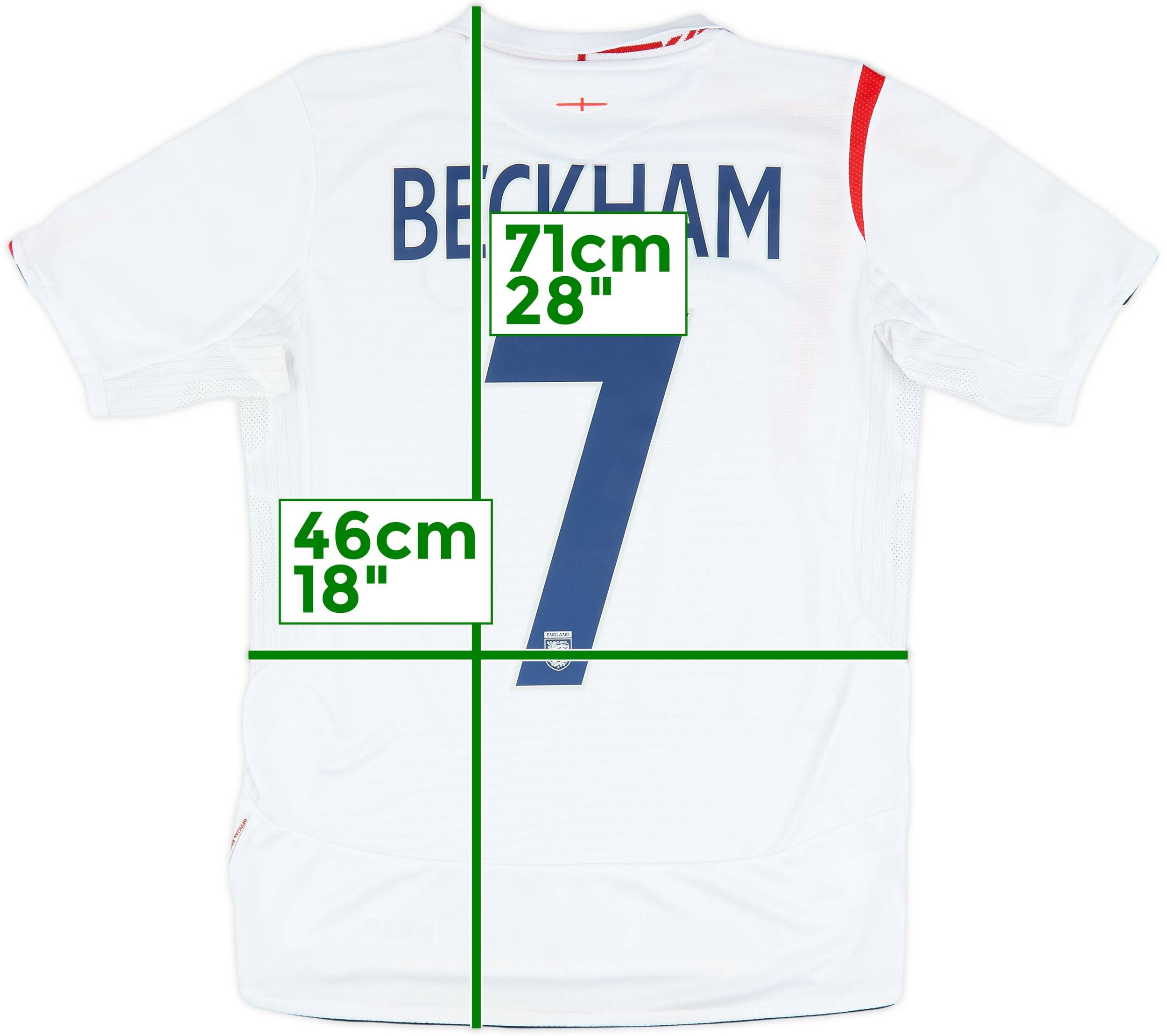 2005-07 England Home Shirt Beckham #7 - 7/10 - (XL.Boys)