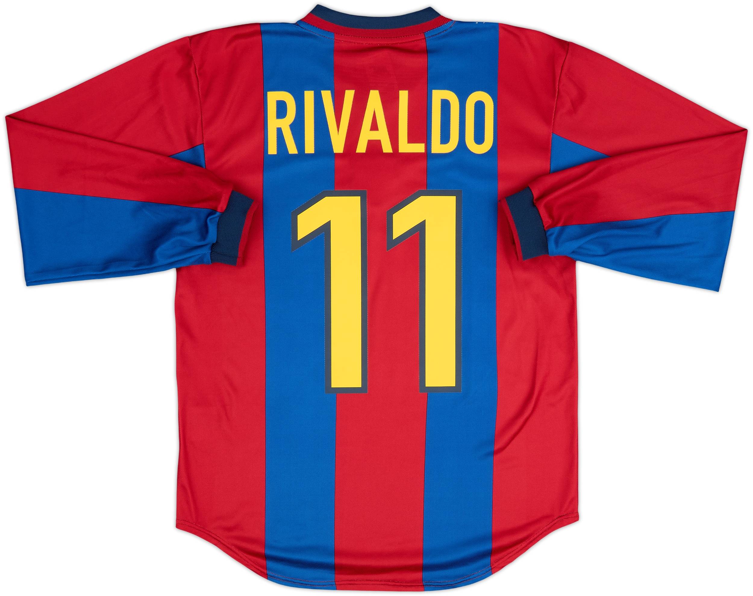 1998-00 Barcelona Home L/S Shirt Rivaldo #11 - 8/10 - (XL.Boys)