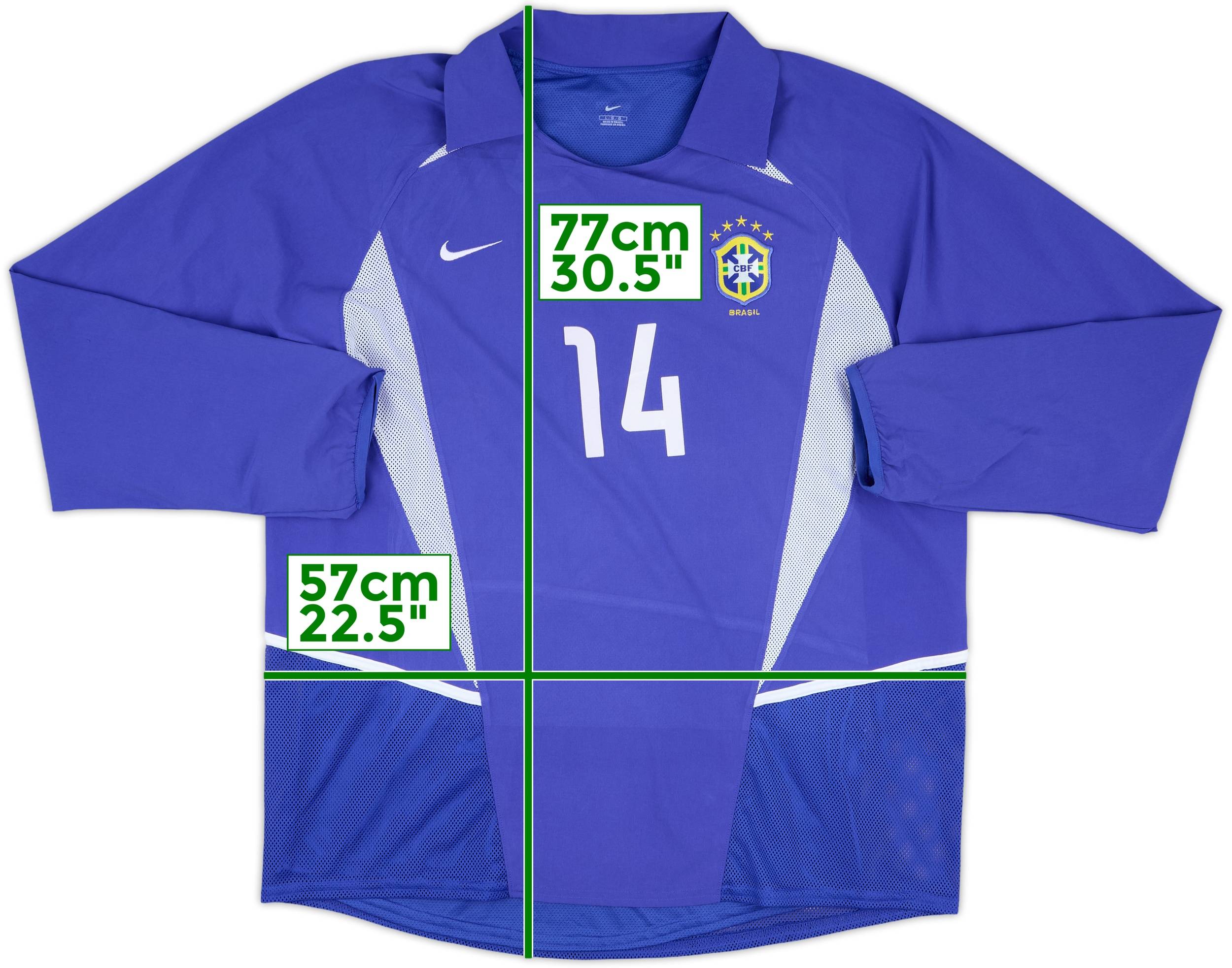 ナイキ ブラジル代表 2002 アウェー プラクティスシャツ 青 白 Lサイズ 2002-04 Brazil Match Issue Away L/S Shirt #14