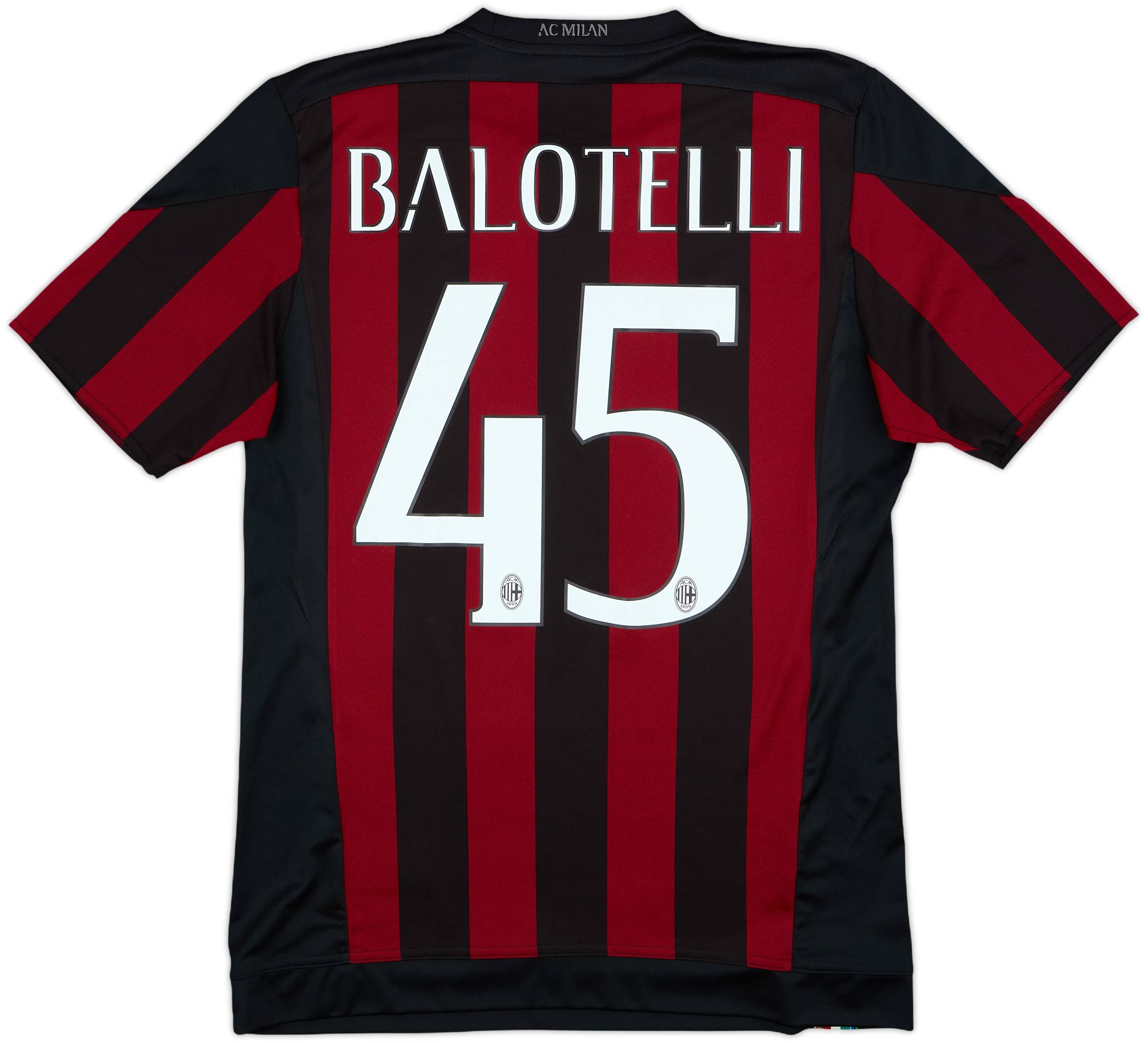 ACミラン BALOTELLI 45番 シャツ　サイン入りユニフォーム 2015-16 AC Milan Home Shirt Balotelli #45 - 8/10 - (M)