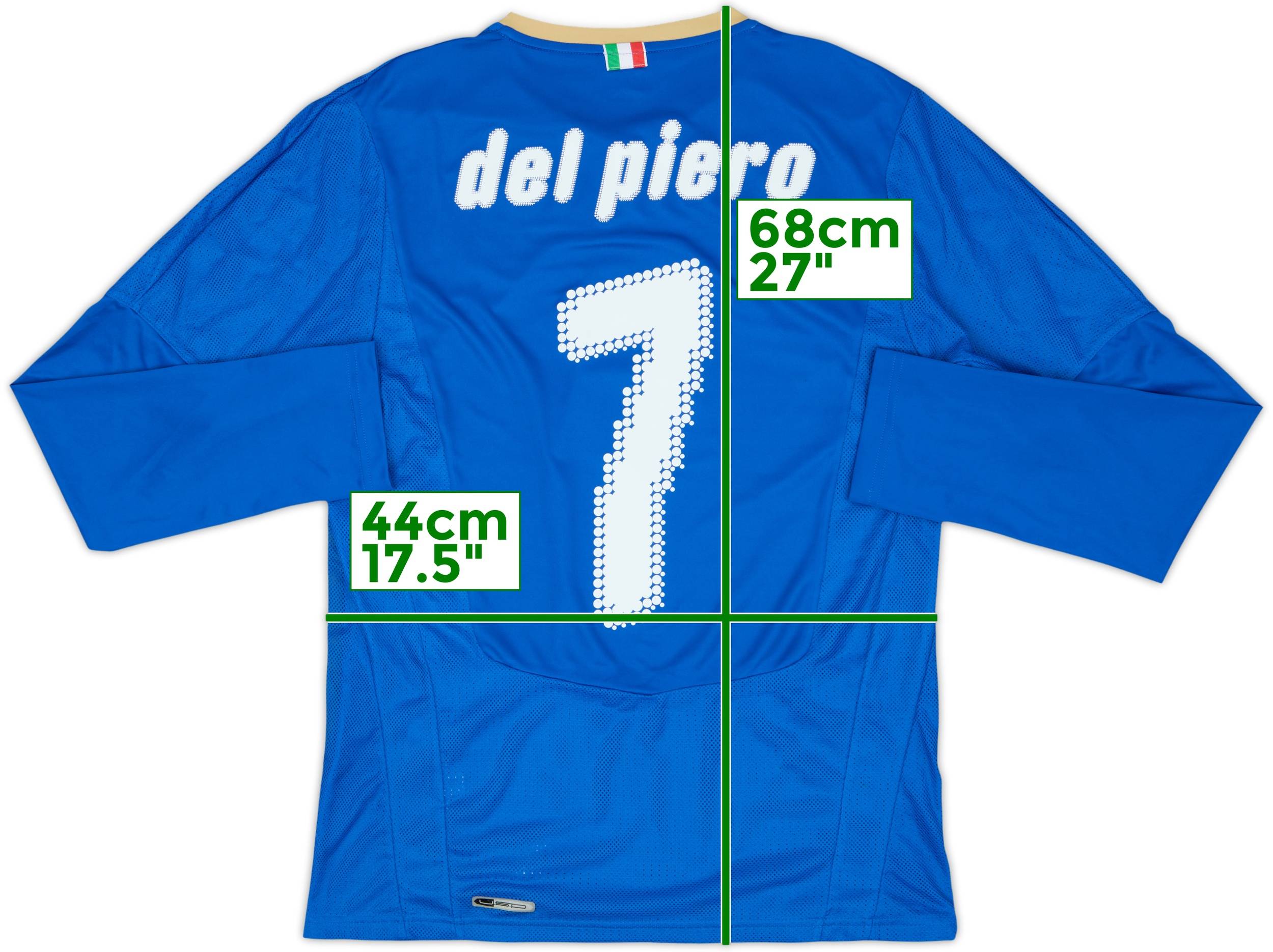 2007-08 Italy Home L/S Shirt Del Piero #7 - 8/10 - (S)