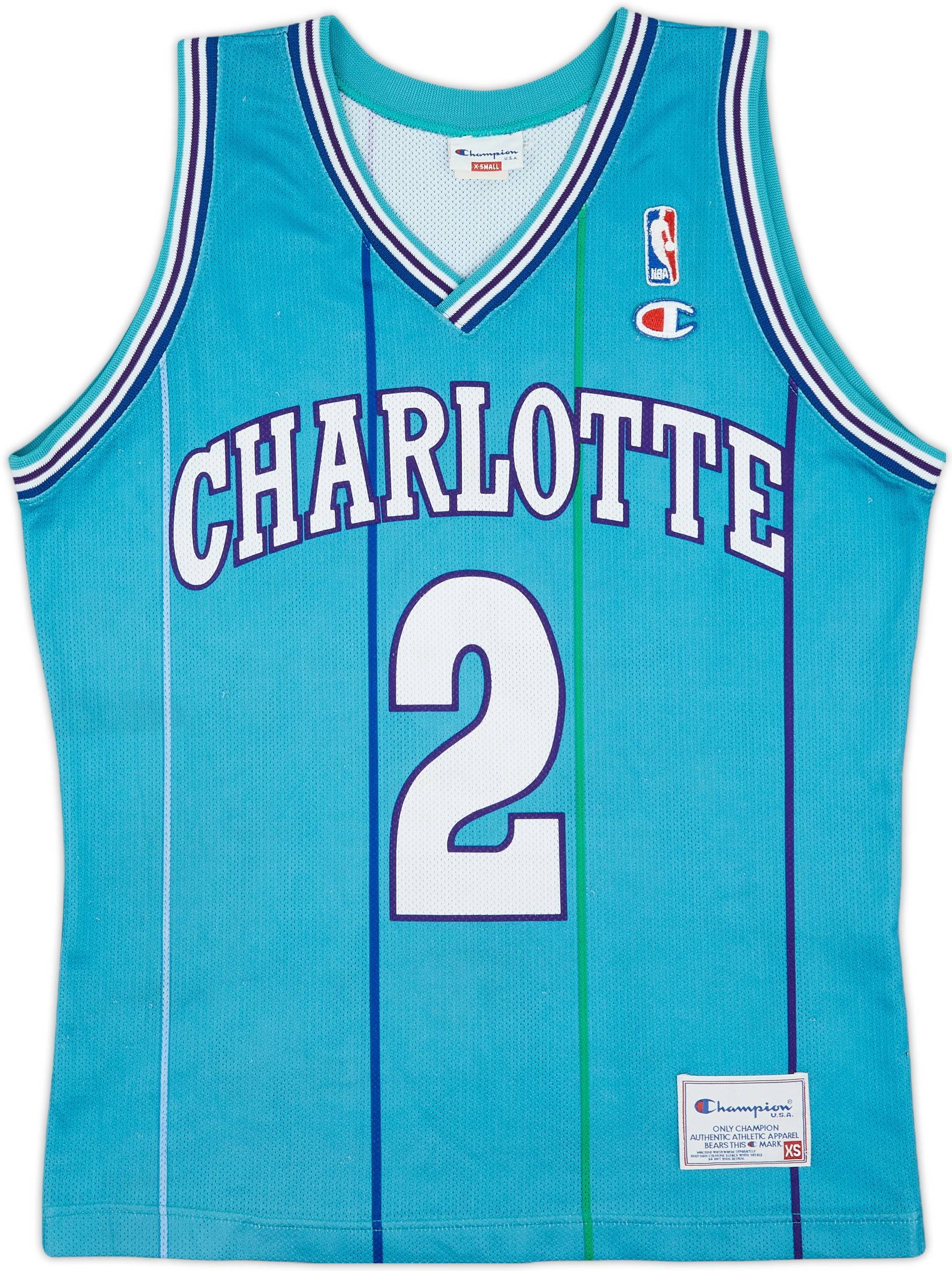 1992-96 Charlotte Hornets L.Johnson #2 Champion Away Jersey - 8/10 - (XS)