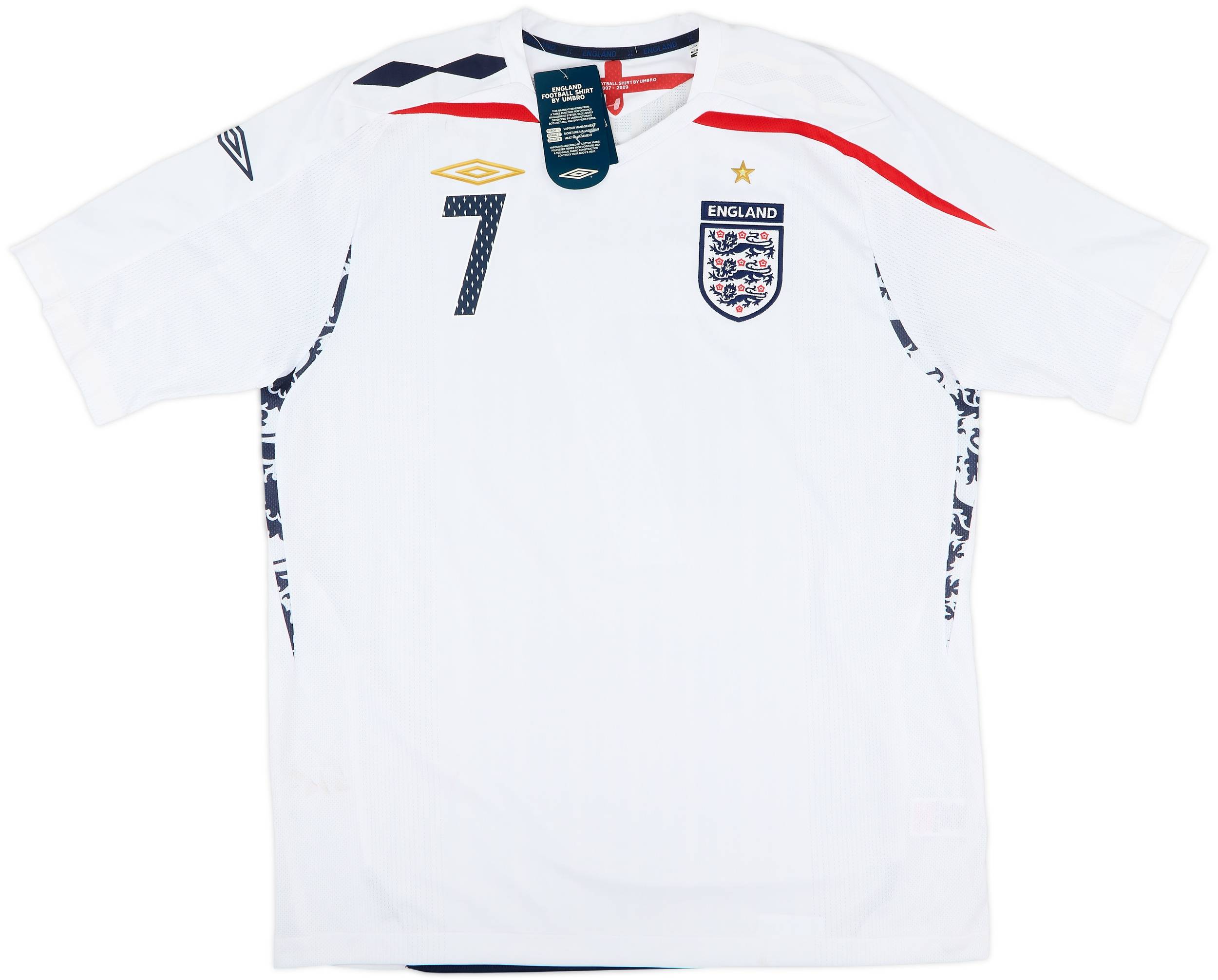UMBRO ホワイト 長袖シャツ BECKHAM 7 XL England 2002 WC Home Soccer Long Sleeve Jersey BECKHAM #7