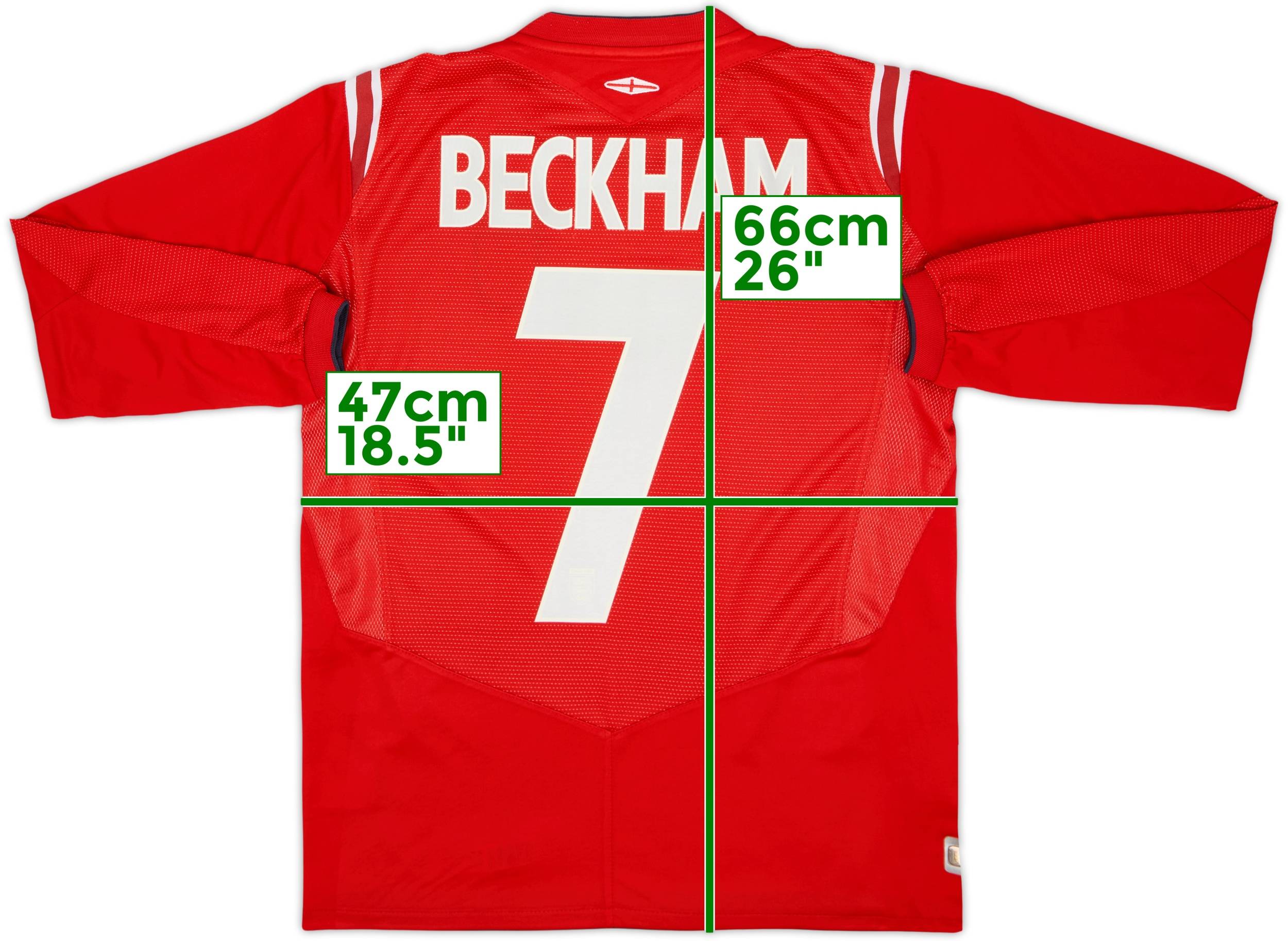 2004-06 England Away L/S Shirt Beckham #7 - 6/10 - (XL.Boys)