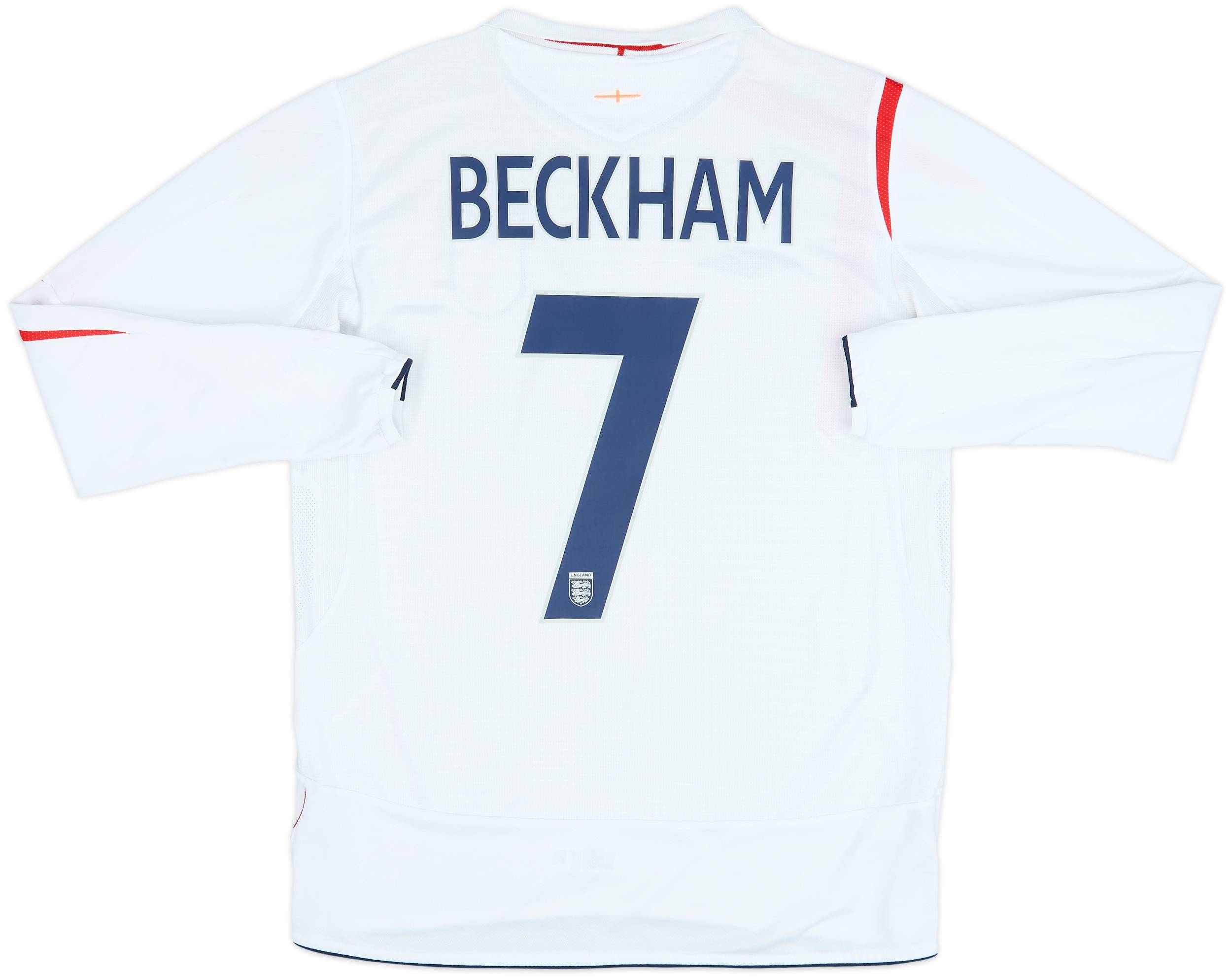 2005-07 England Home L/S Shirt Beckham #7 - 8/10 - (M)
