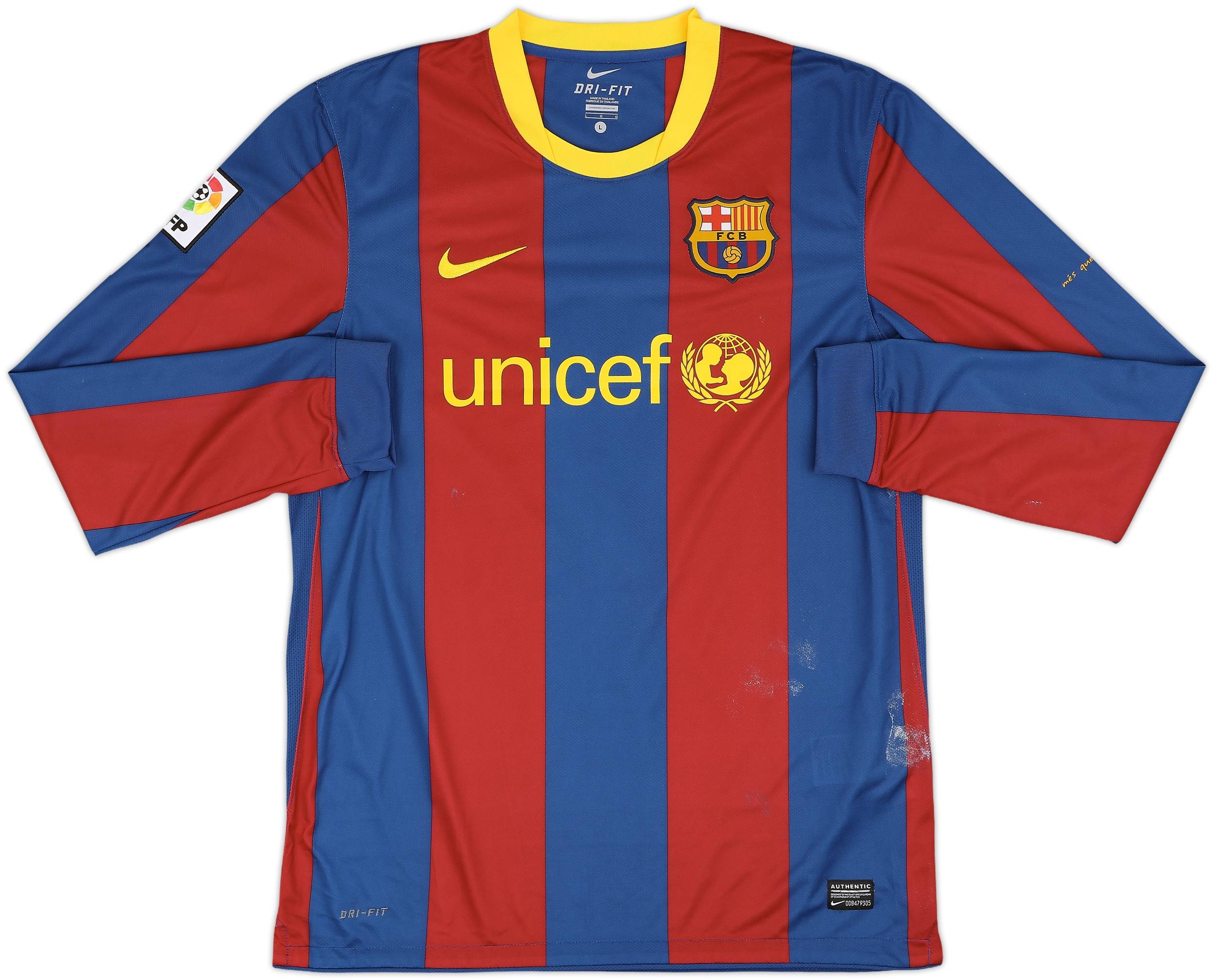2010-11 Barcelona Home L/S Shirt David Villa #7 - 5/10 - (L)