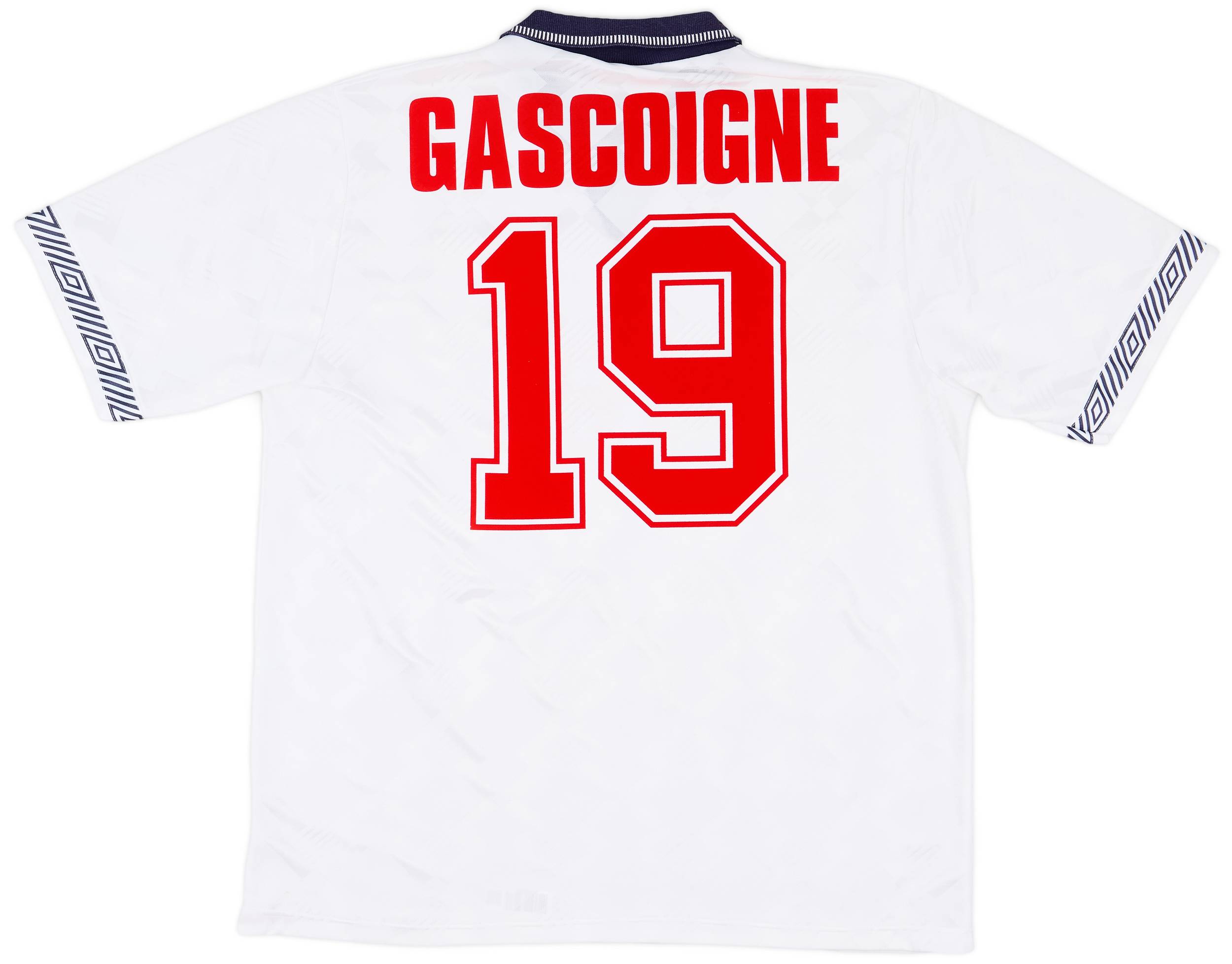 1990-92 England Home Shirt Gascoigne #19 - 8/10 - (L)