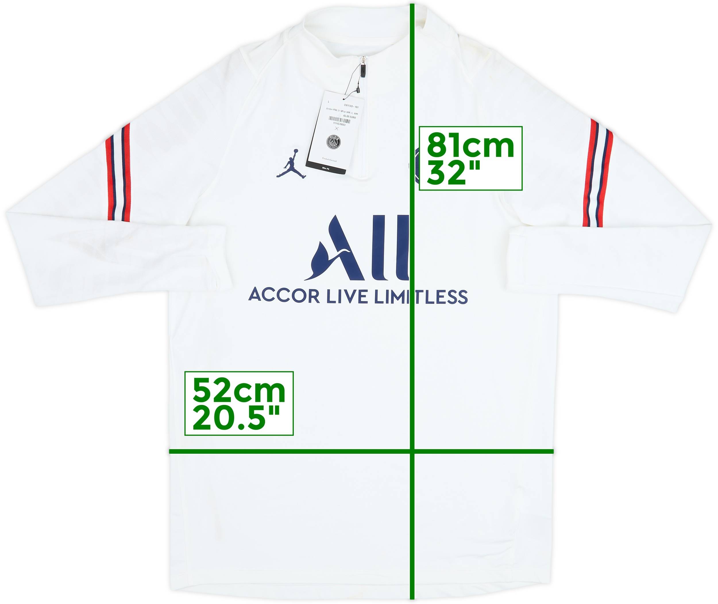 2021-22 Paris Saint-Germain Jordan 1/4 Zip Sweat Top (L)
