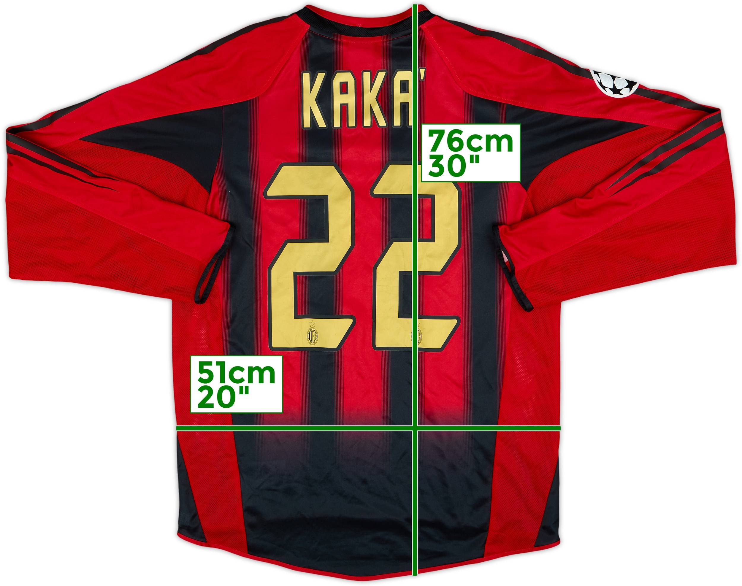 2004-05 AC Milan Home L/S Shirt Kaka #22 - 8/10 - (S)