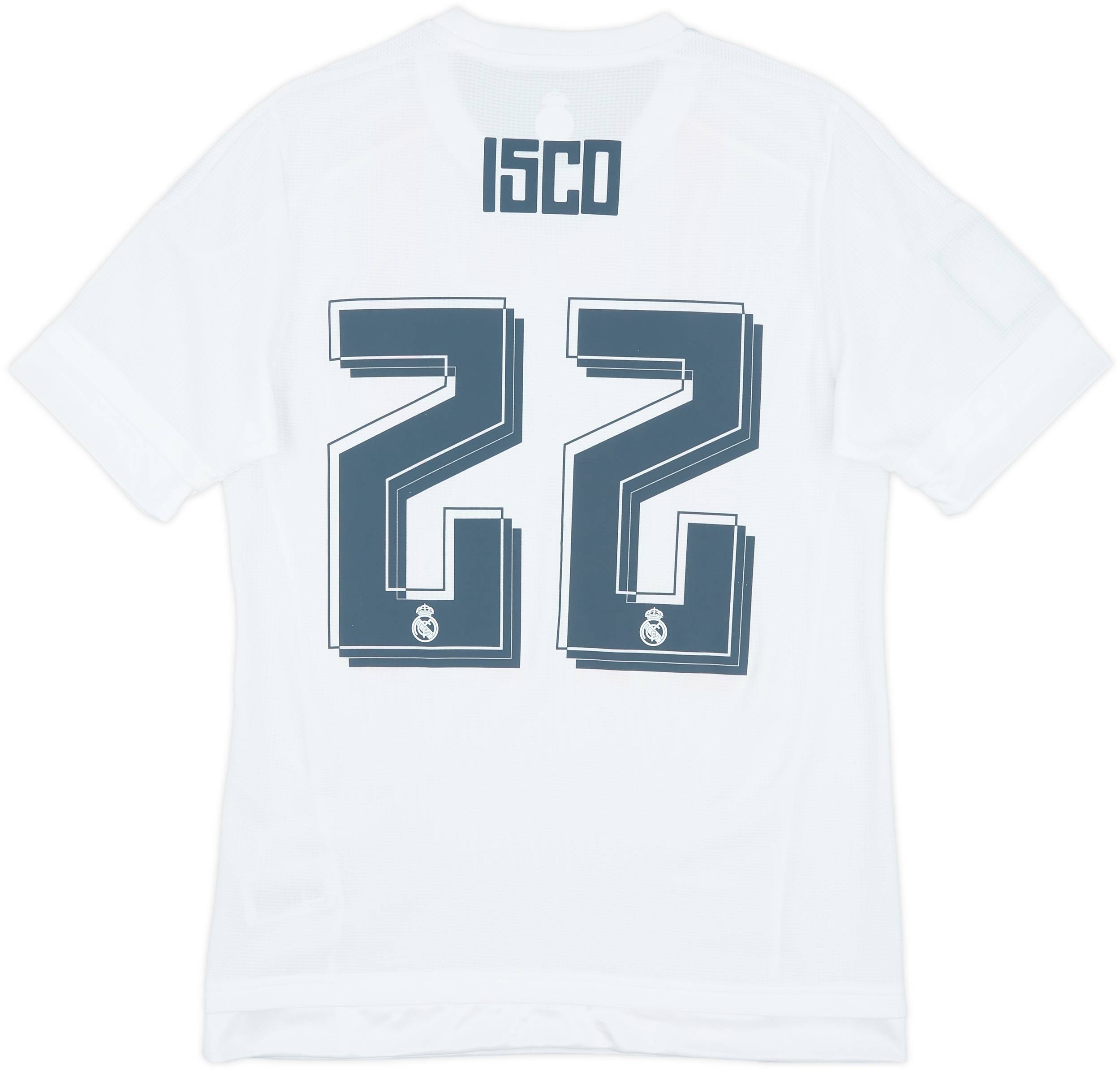 レアル白色、Sサイズ、22 ISCO 2015-16 Real Madrid Home Shirt Isco #22 - 8/10 - (S)