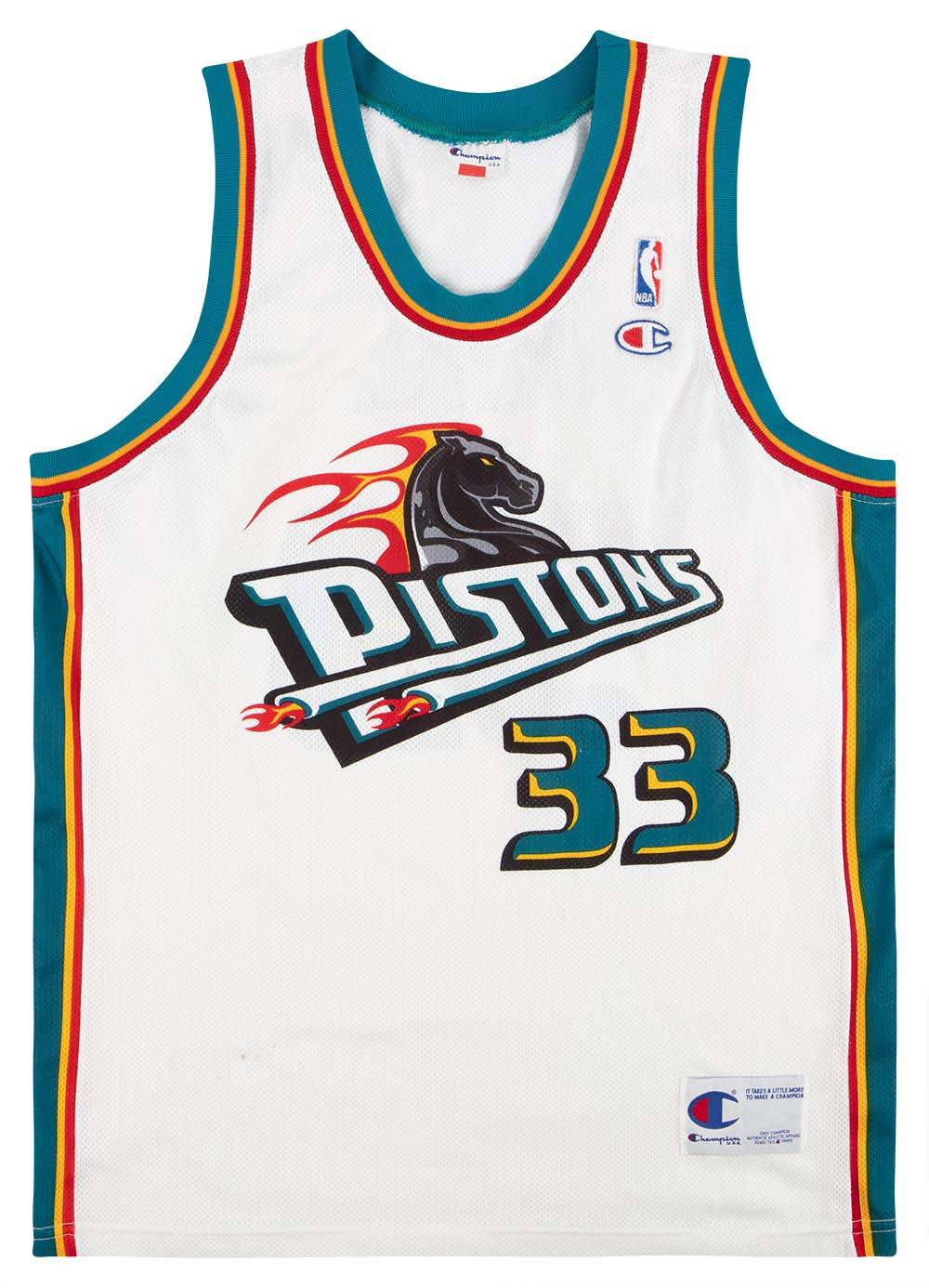 1996-00 Detroit Pistons Hill #33 Champion Jersey (Home) XL