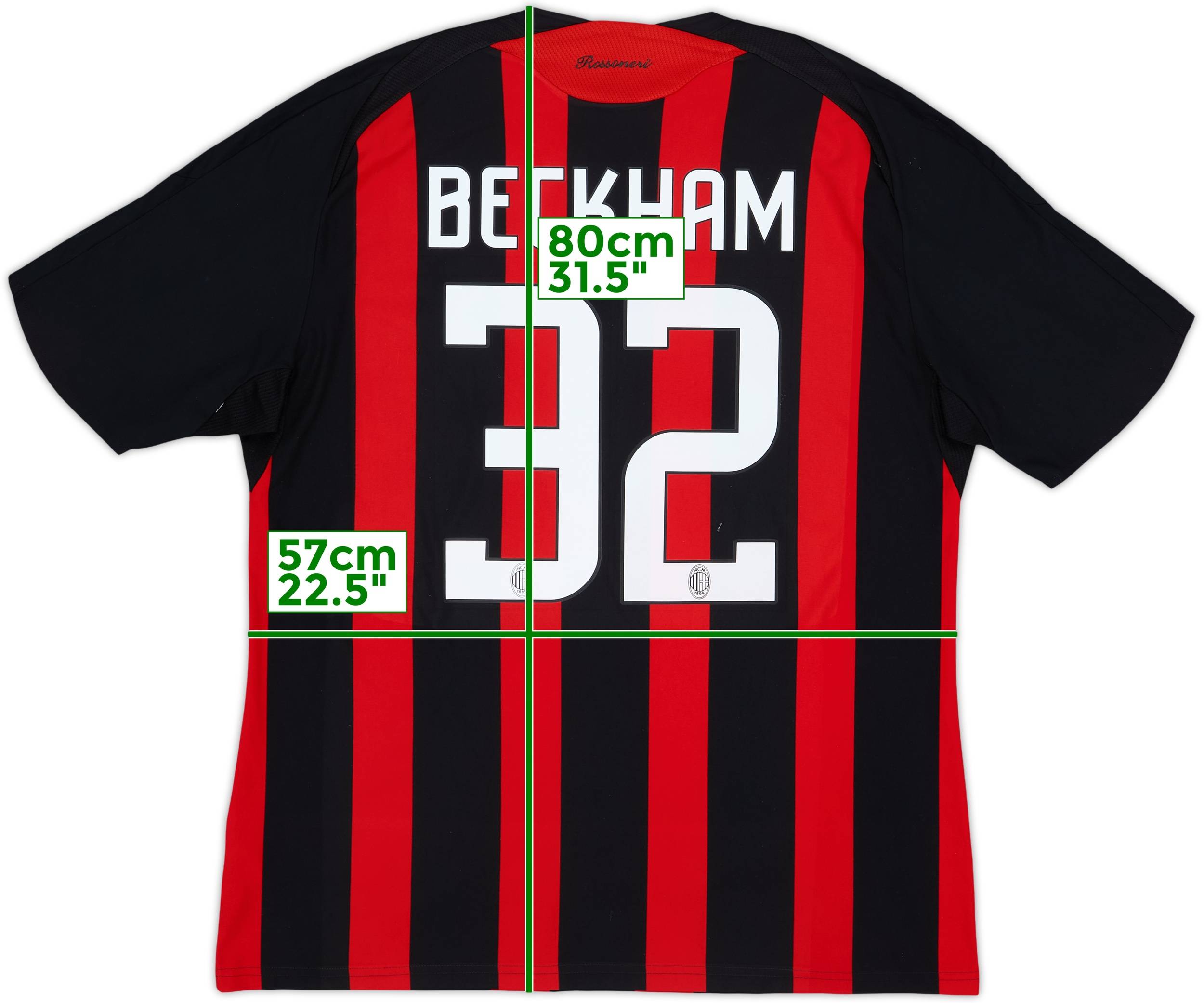 2008-09 AC Milan Home Shirt Beckham #32 - 6/10 - (XL)