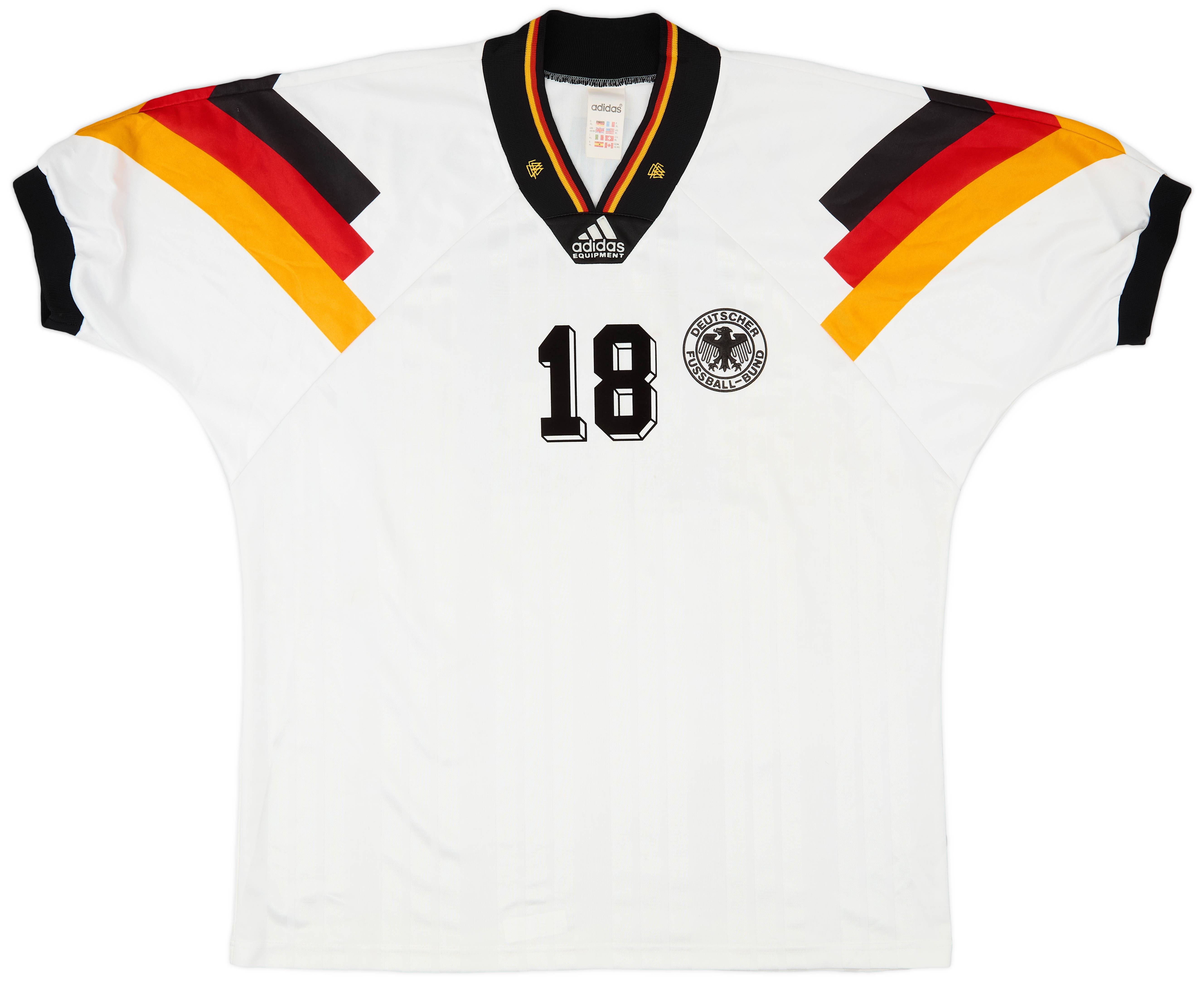 ドイツ代表　ユニフォーム　クリンスマン18 KLINSMANN 1992-94 Germany Home Shirt Klinsmann #18 - 8/10 - (XXL)
