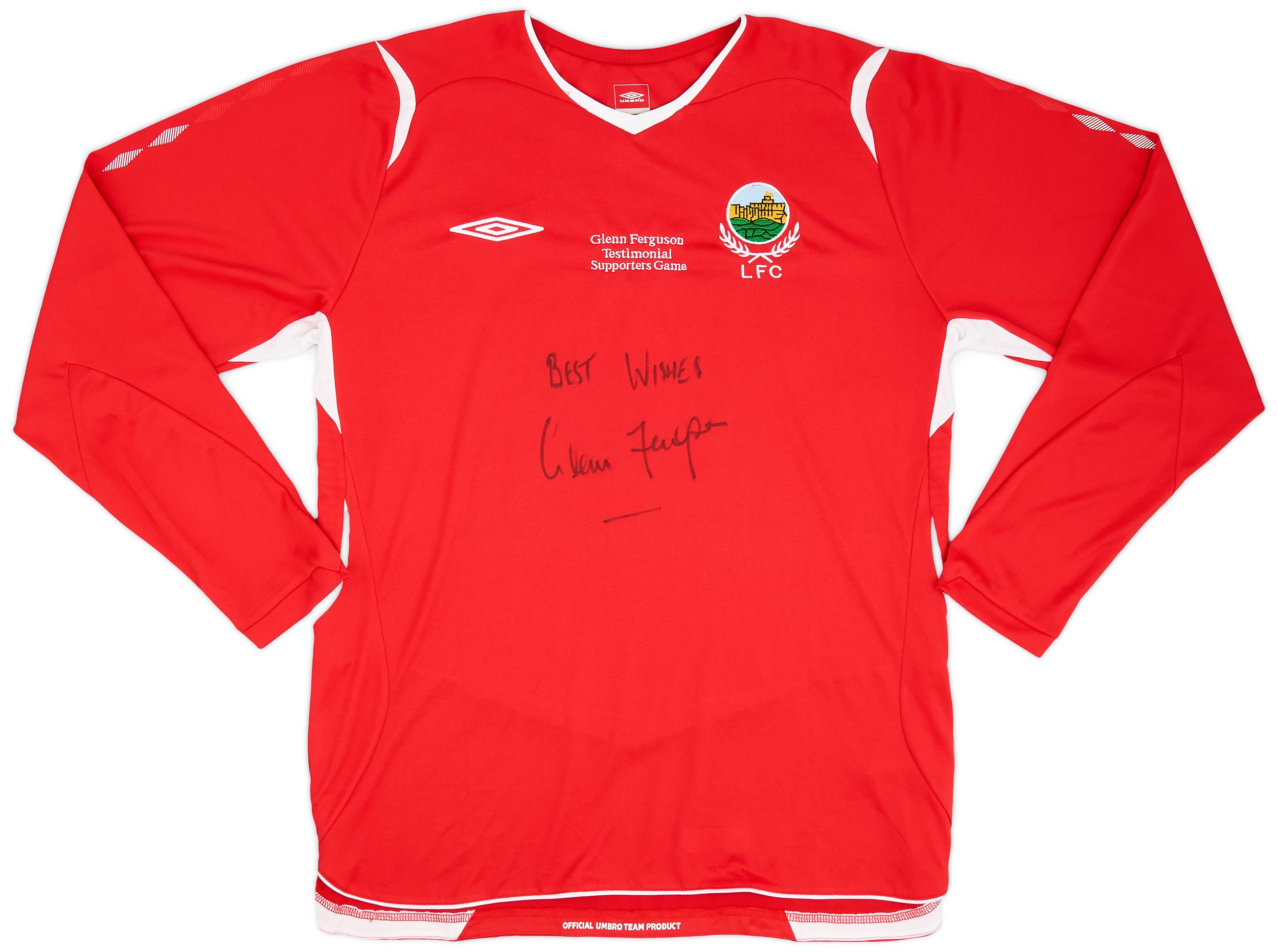 2009 Linfield Signed Glenn Ferguson Testimonial Supporters Game L/S Shirt Robertson #22 - 8/10 - (XL)