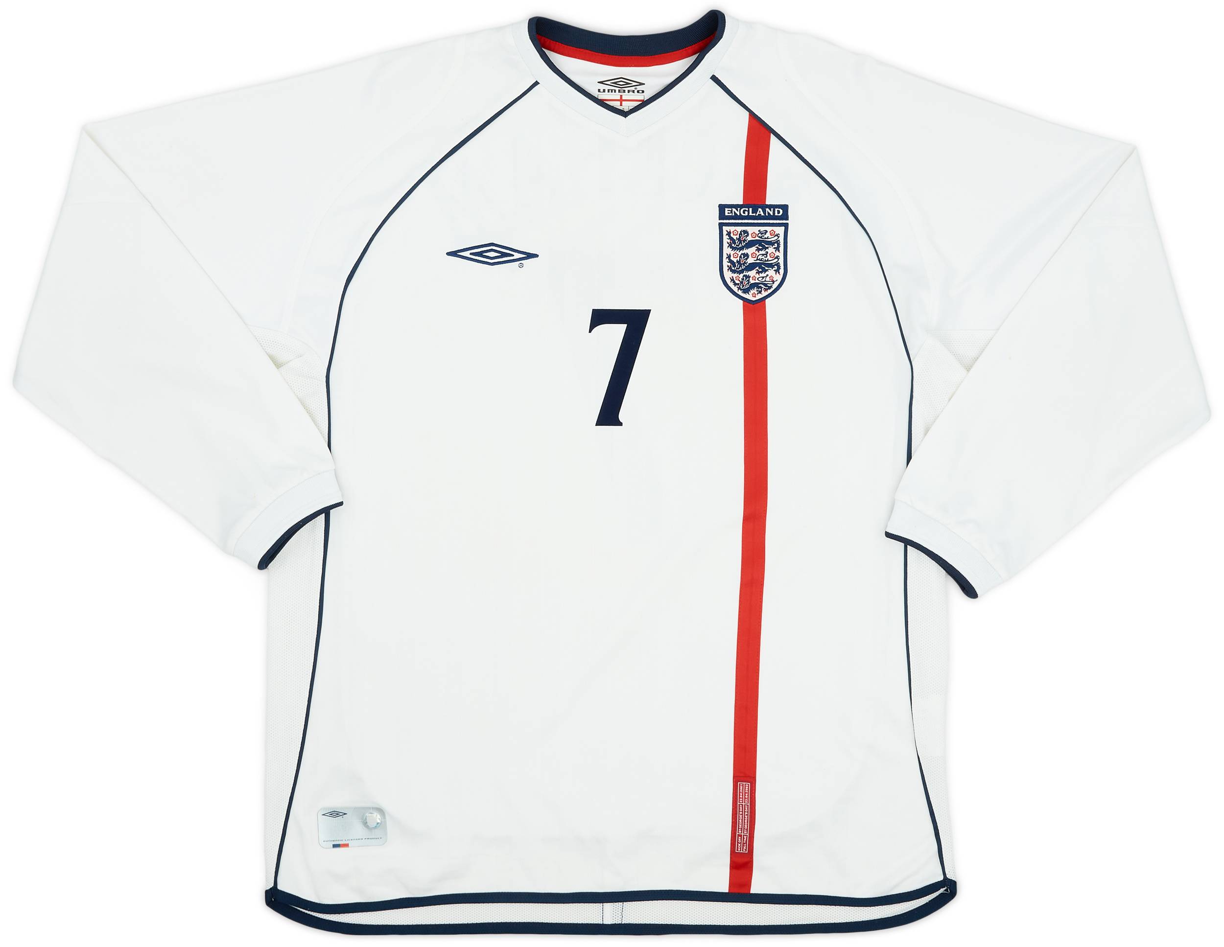 2001-03 England Home L/S Shirt Beckham #7 - 9/10 - (XL)