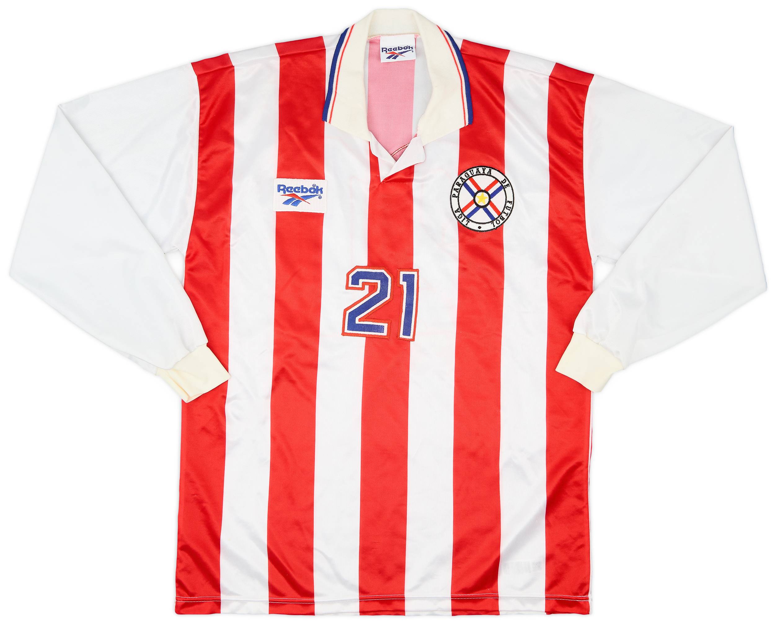 1998 Paraguay Match Issue Home L/S Shirt #21