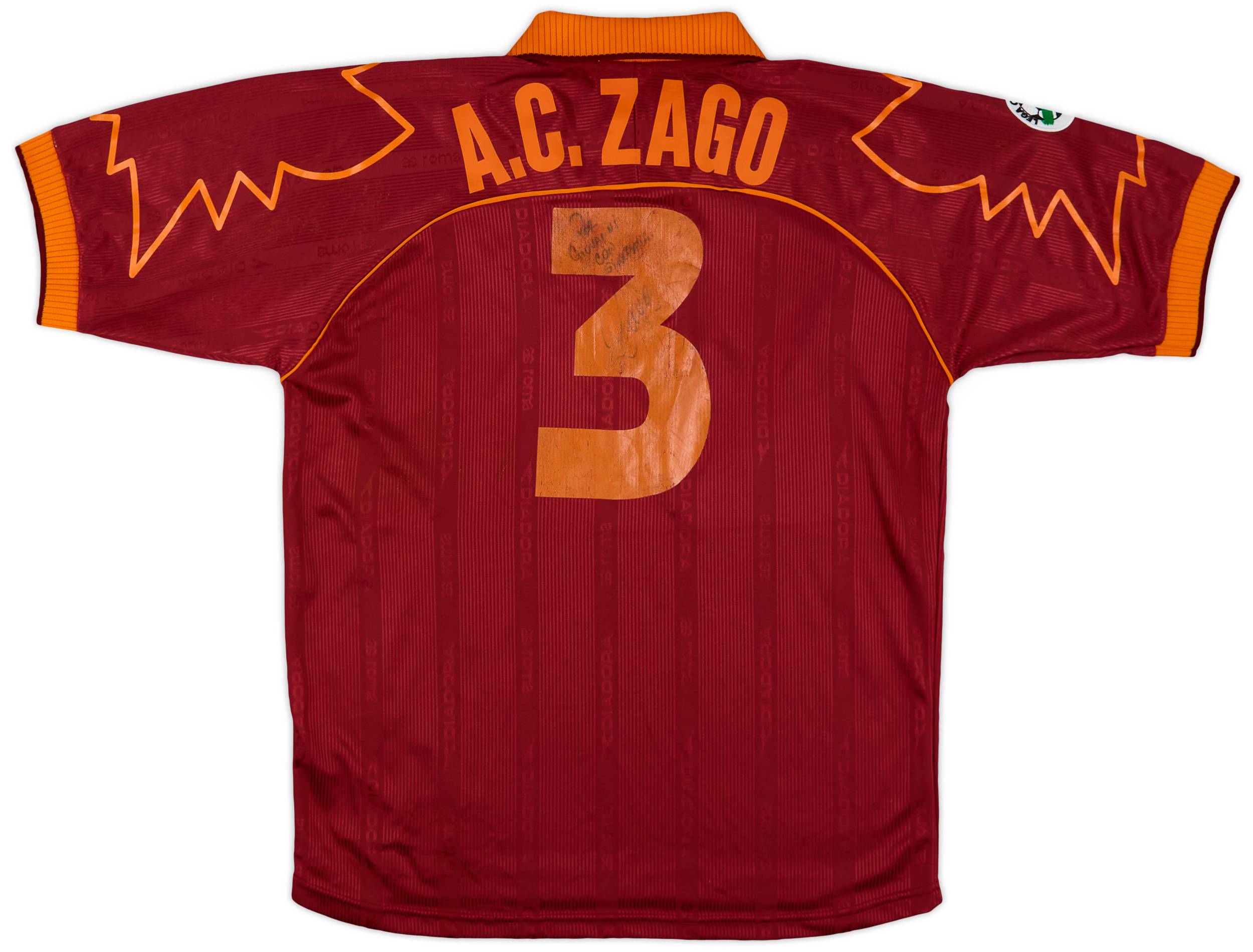 1999-00 Roma Match Issue Signed Home Shirt A.C. Zago #3