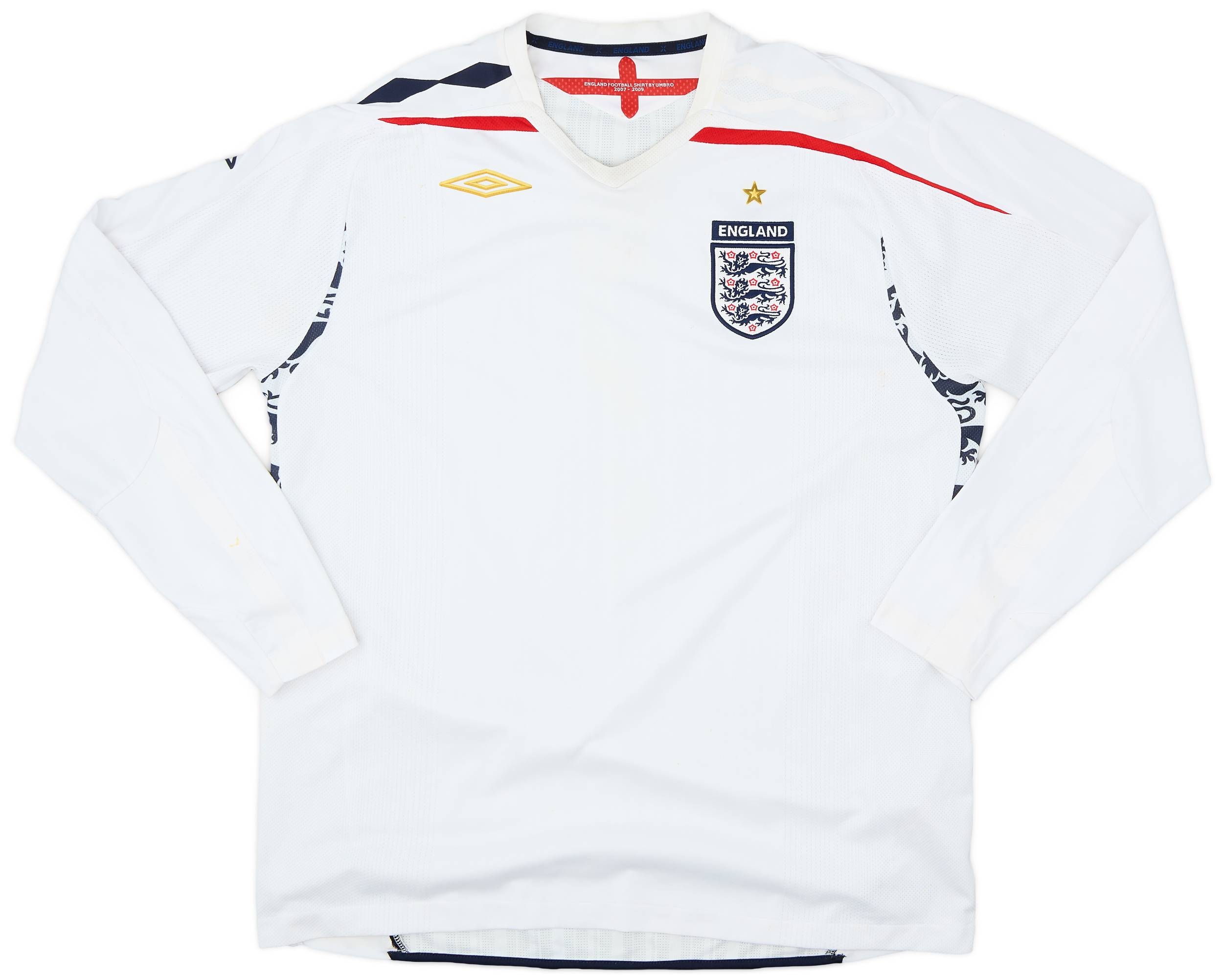 2007-09 England Home L/S Shirt - 6/10 - (XL)