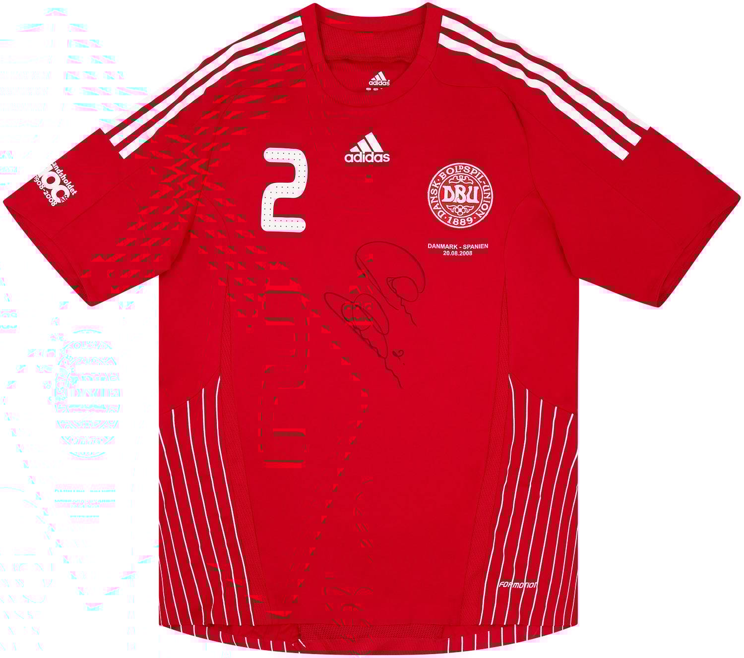2008 Denmark Match Worn Signed Home Shirt #2 (Poulsen) v Spain