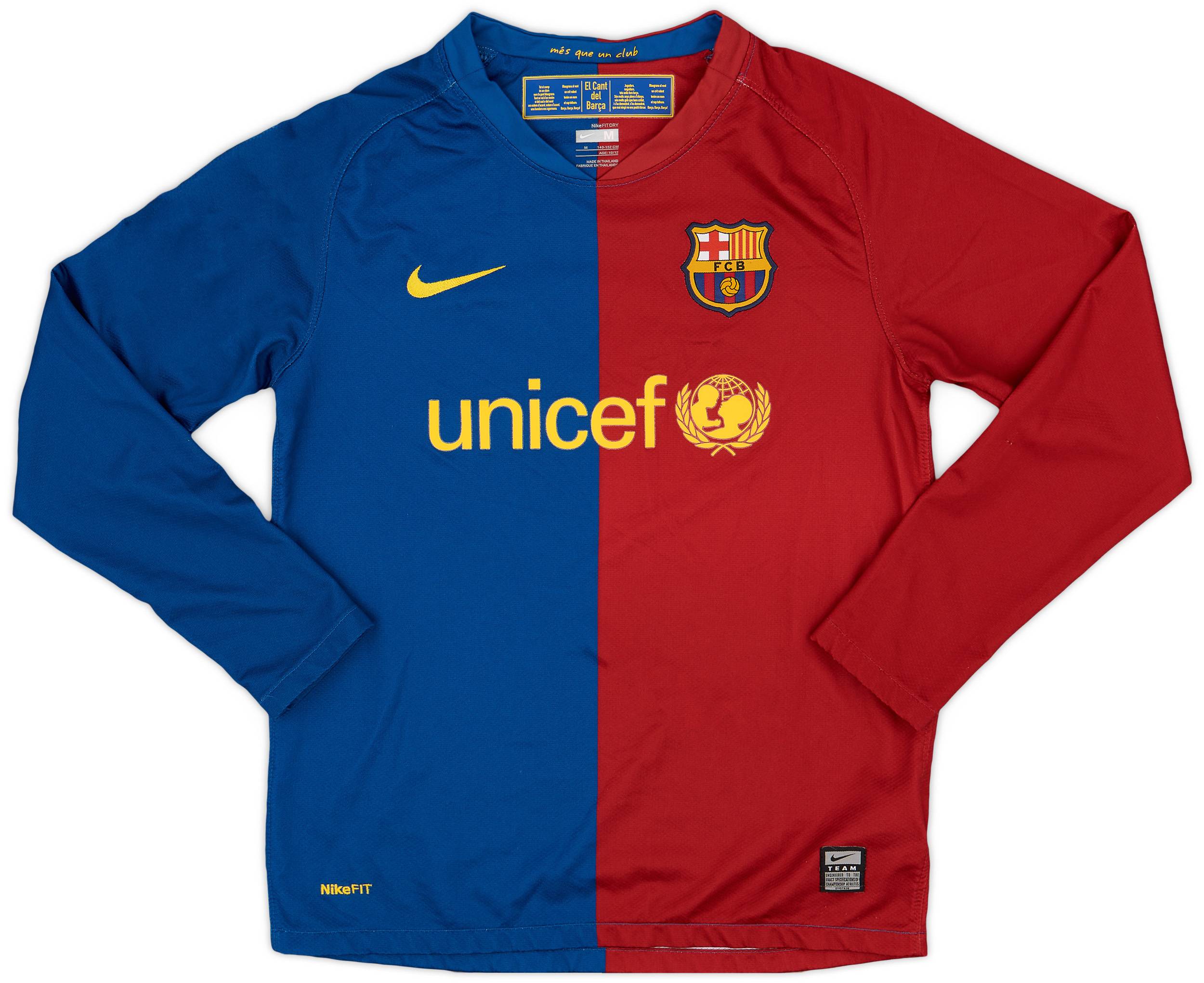 2008-09 Barcelona Home L/S Shirt - 8/10 - (M.Boys)