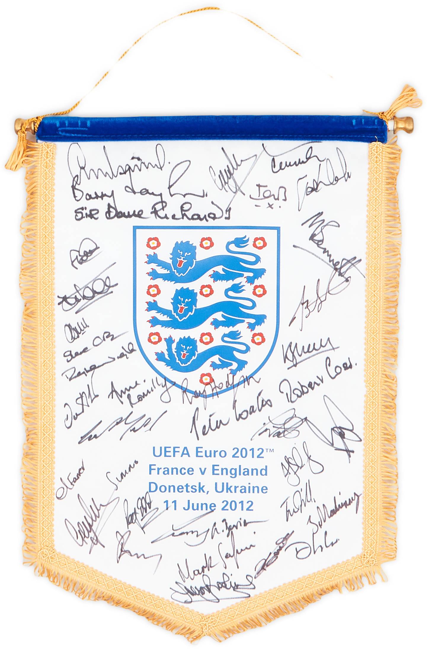 2012 England Match Pennant UEFA Euro 2012 Squad Signed (v France)