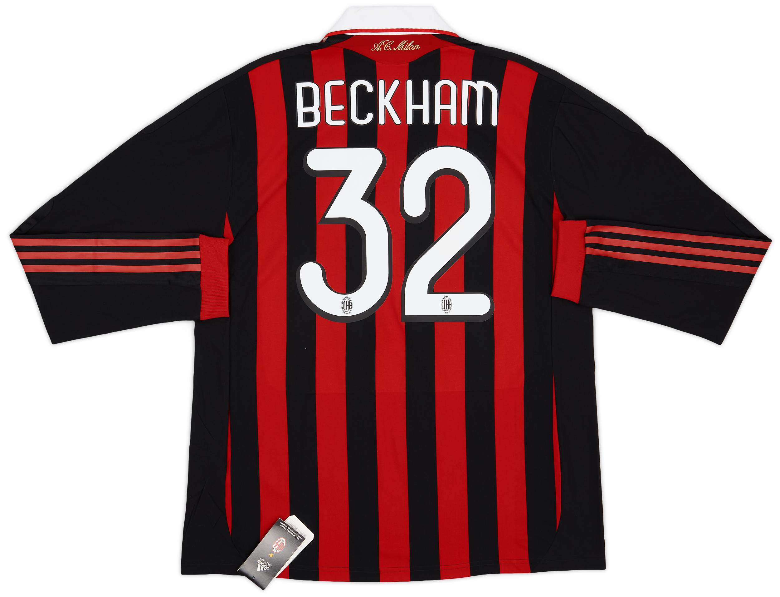 【新品未使用】AC MILAN 2009-10 #32 BECKHAM HOME 2009-10 AC Milan Player Issue Home L/S Shirt Beckham #32 (XL)