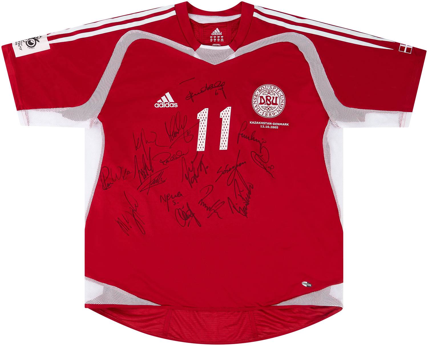 2005 Denmark Match Worn Signed Home Shirt #11 (Rommedahl)