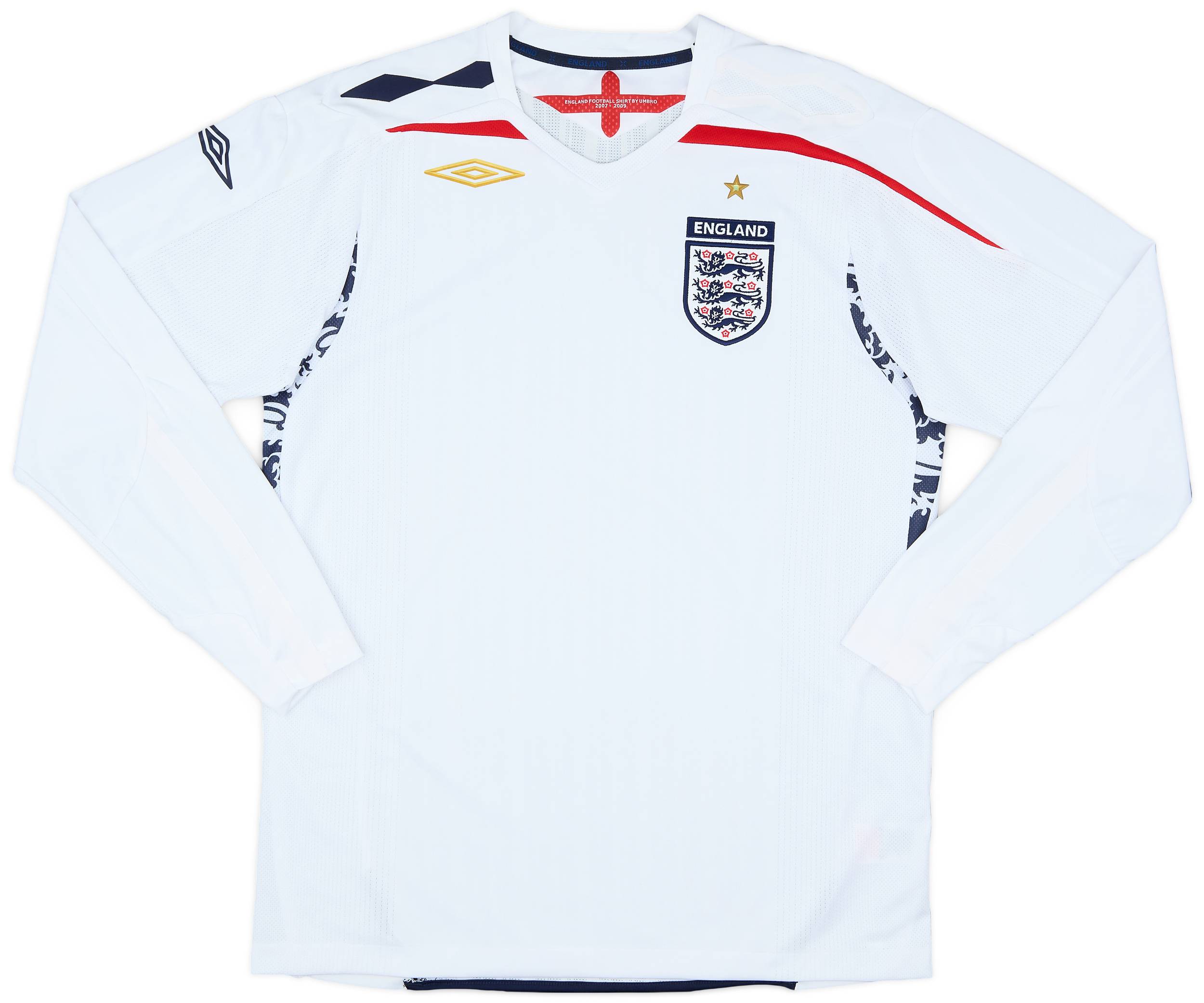 2007-09 England Home L/S Shirt - 8/10 - (M)