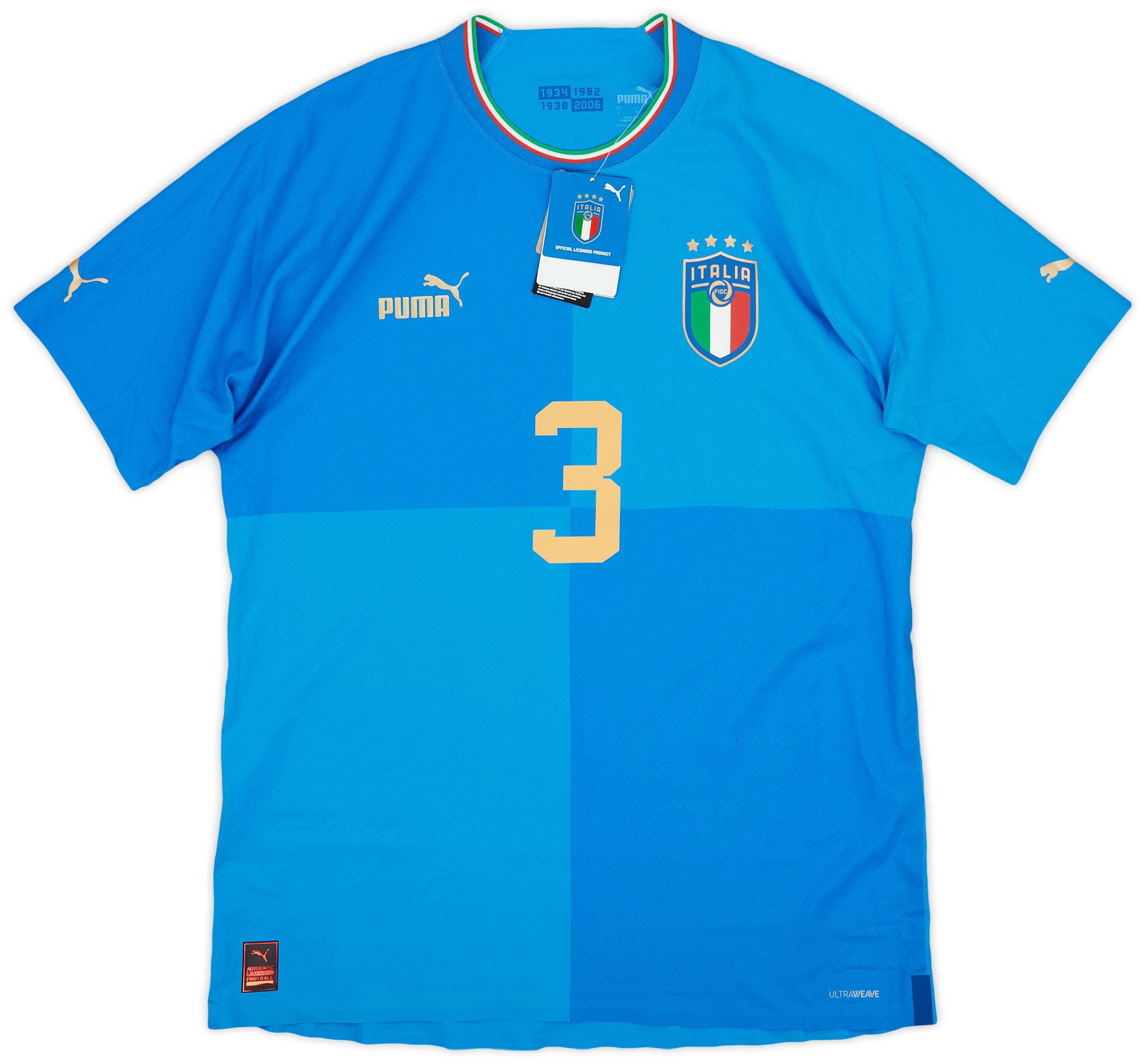 本日限定値下げ！イタリア代表ユニフォーム No.3 CHIELLINI 2022-23 Italy Home Shirt Chiellini #3 - 9/10 - (XL)