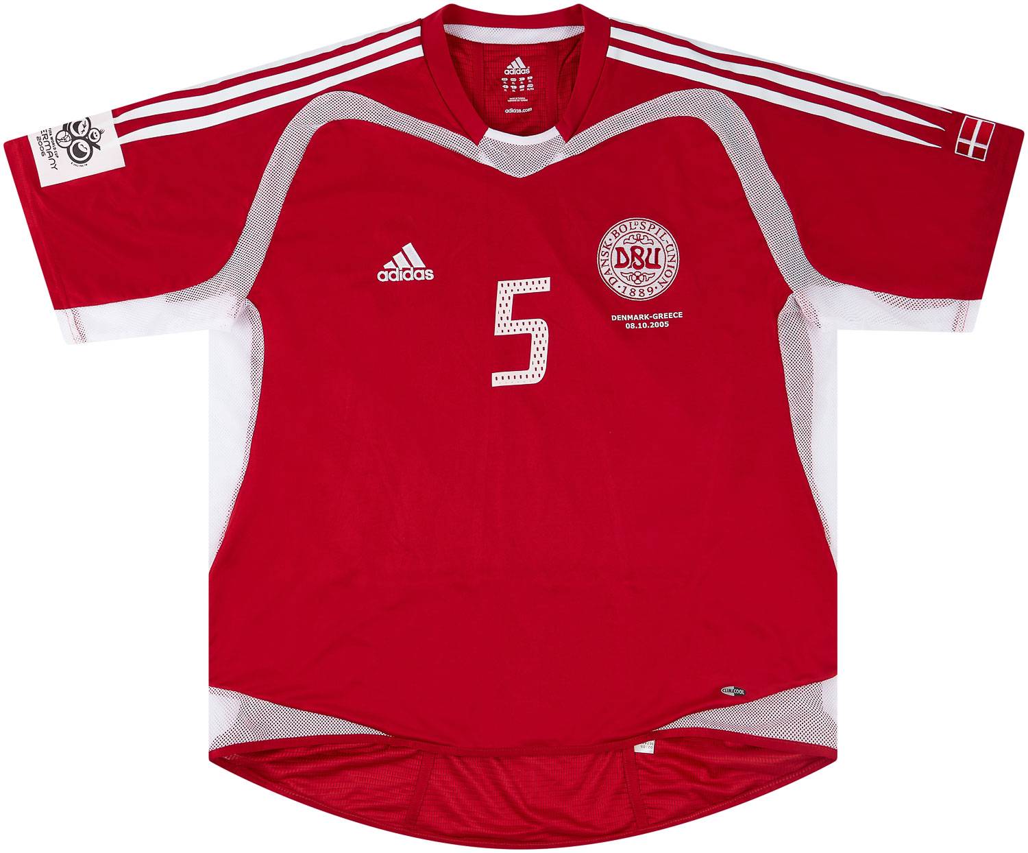 2005 Denmark Match Issue Home Shirt #5 (Jensen) v Greece