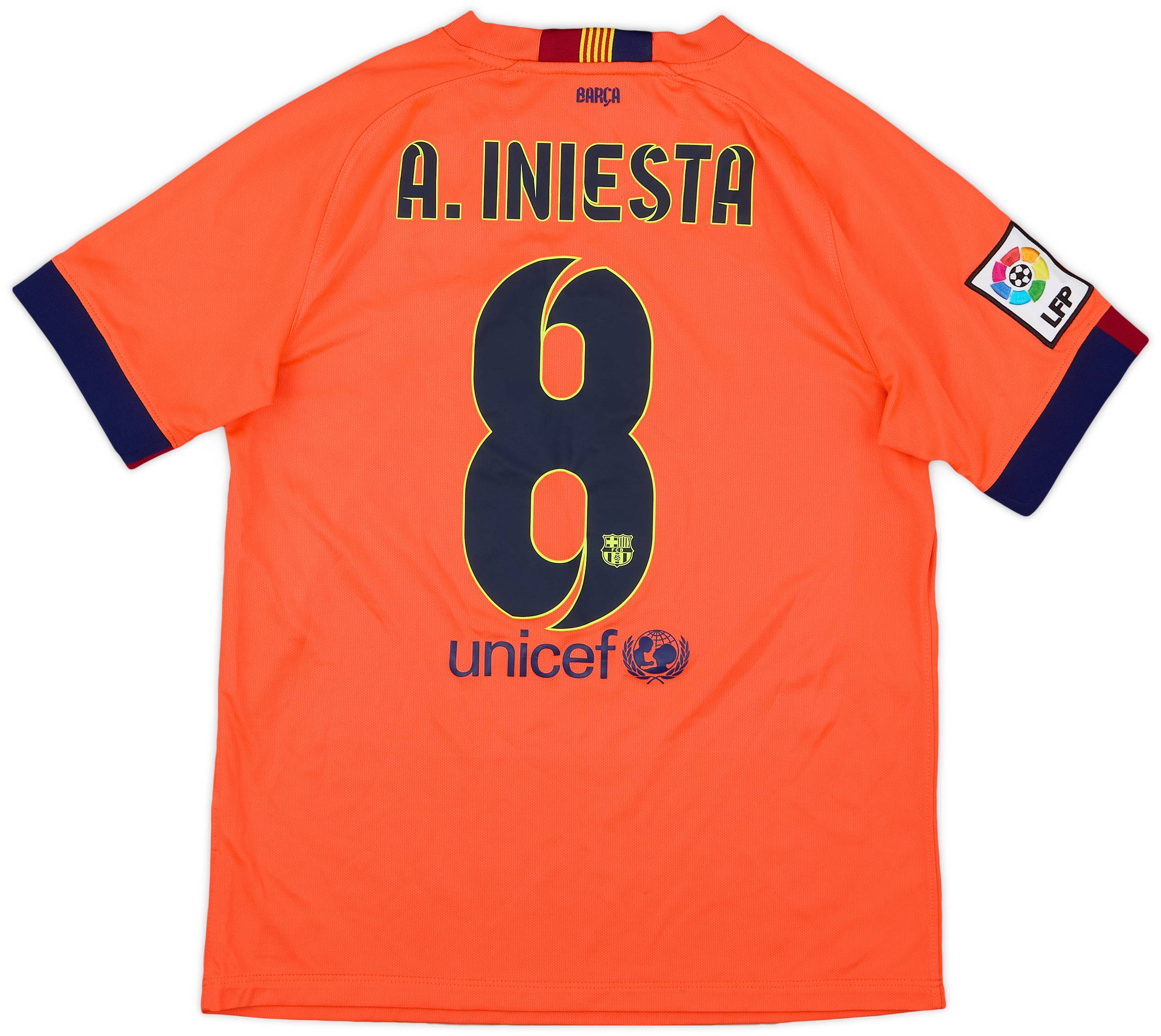 2014-15 Barcelona Away Shirt A. Iniesta #8 - 9/10 - (XL.Boys)