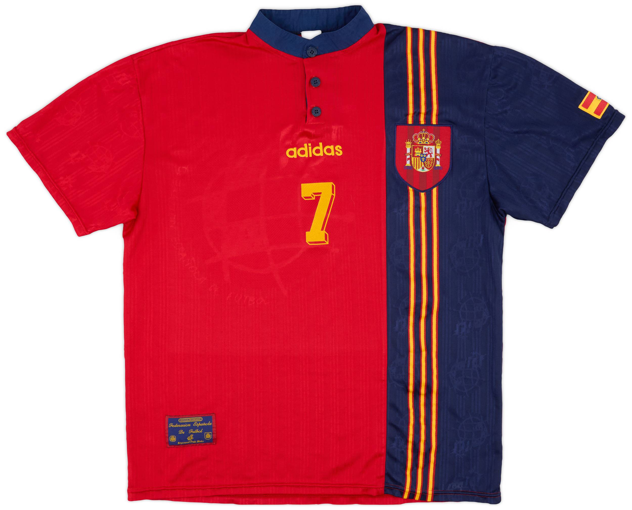 1996-98 Spain Home Shirt #7 - 8/10 - (XL)
