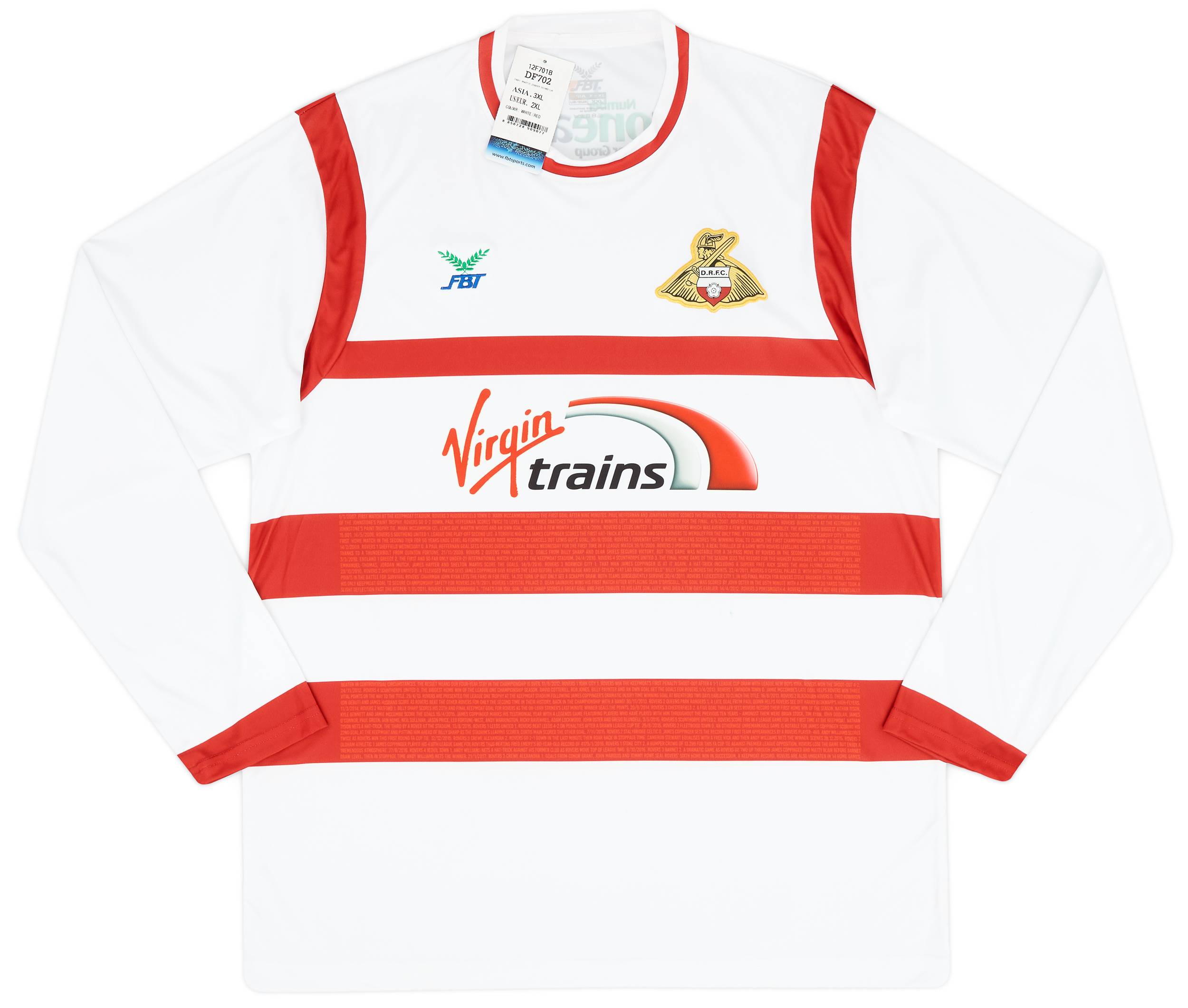 2017-18 Doncaster Rovers Home L/S Shirt - (XXL)
