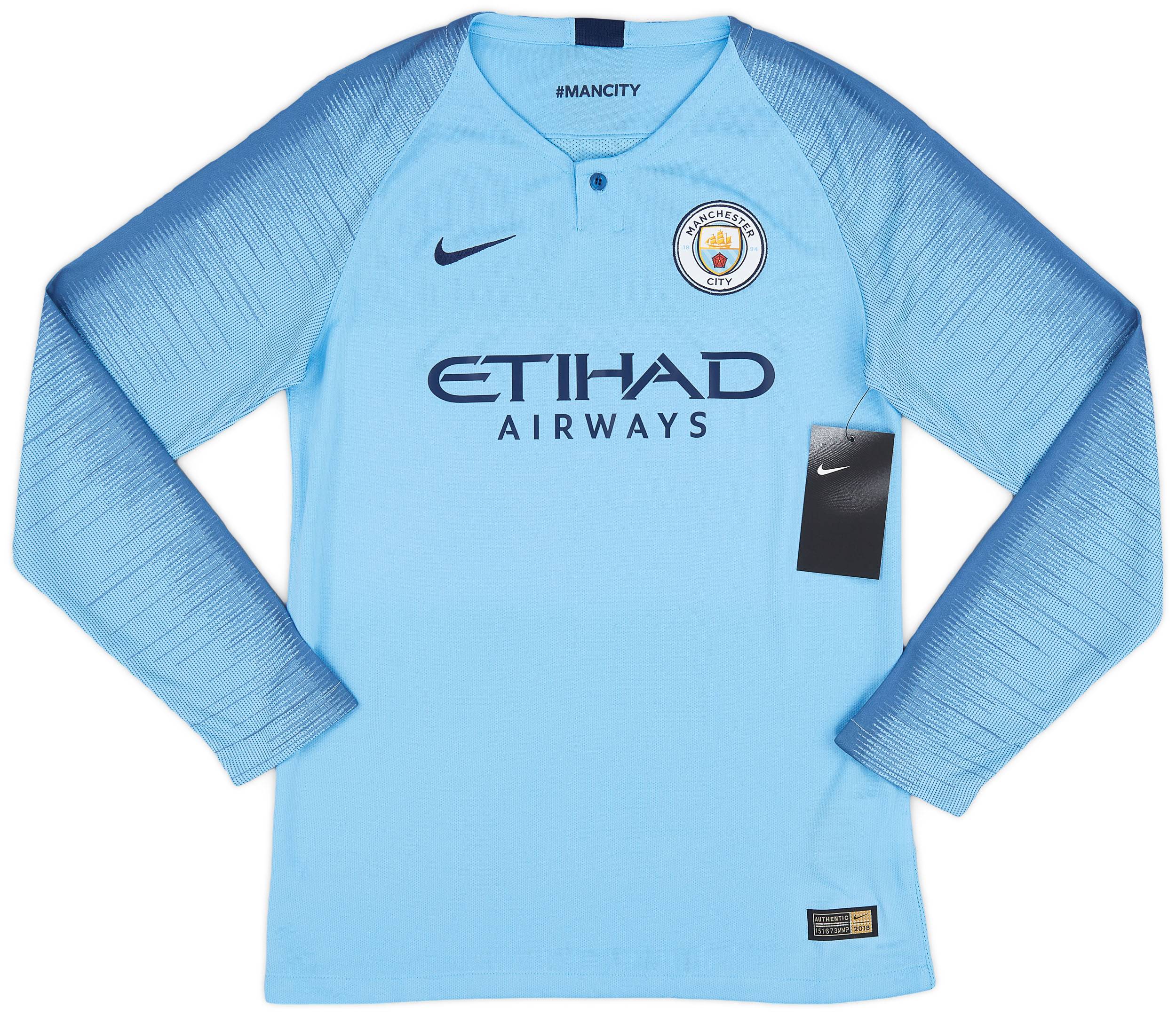 2018-19 Manchester City Home L/S Shirt - (S.Kids)