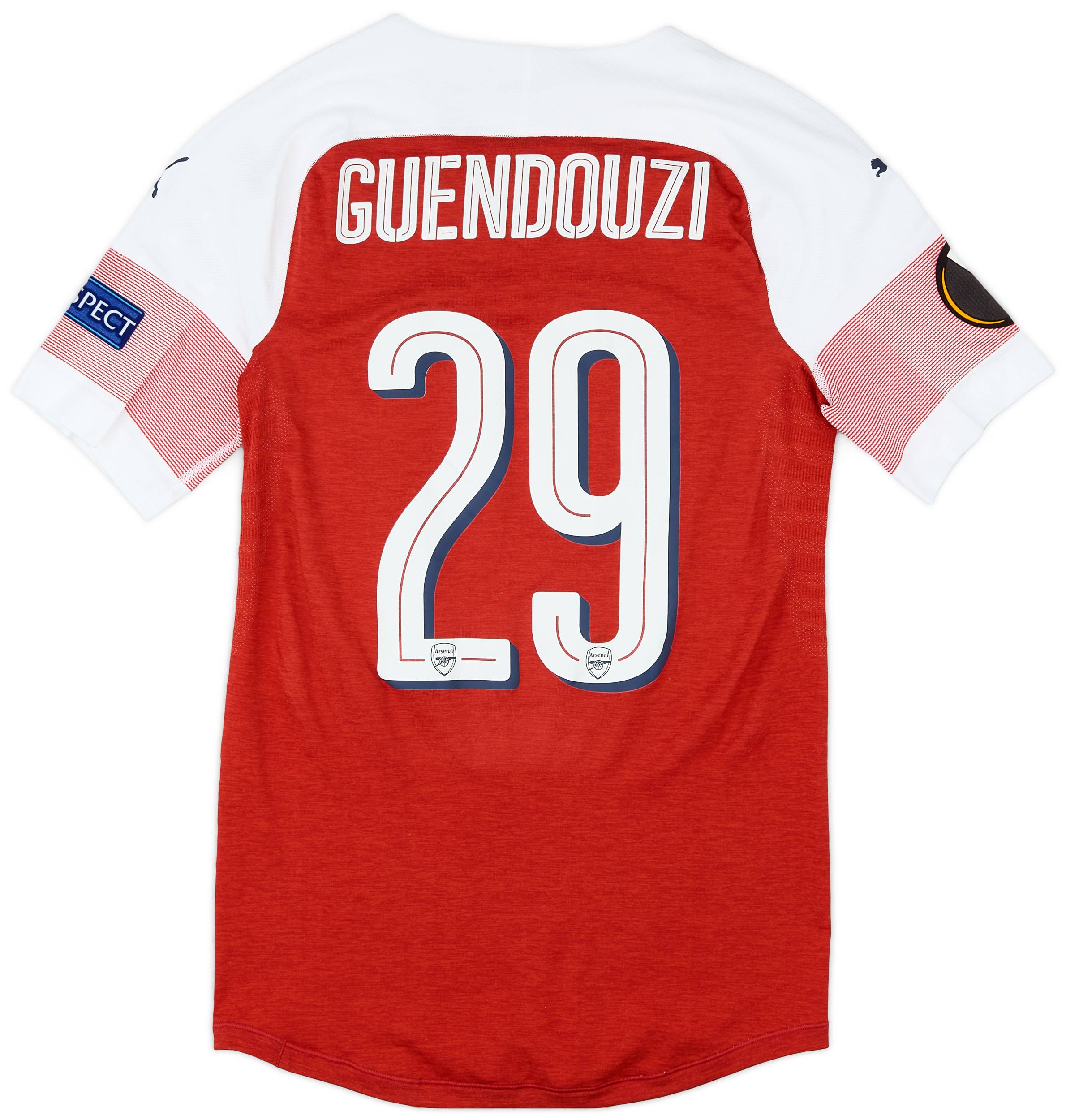2018 19 Arsenal Match Issue Europa League Final Home Shirt Guendouzi 29