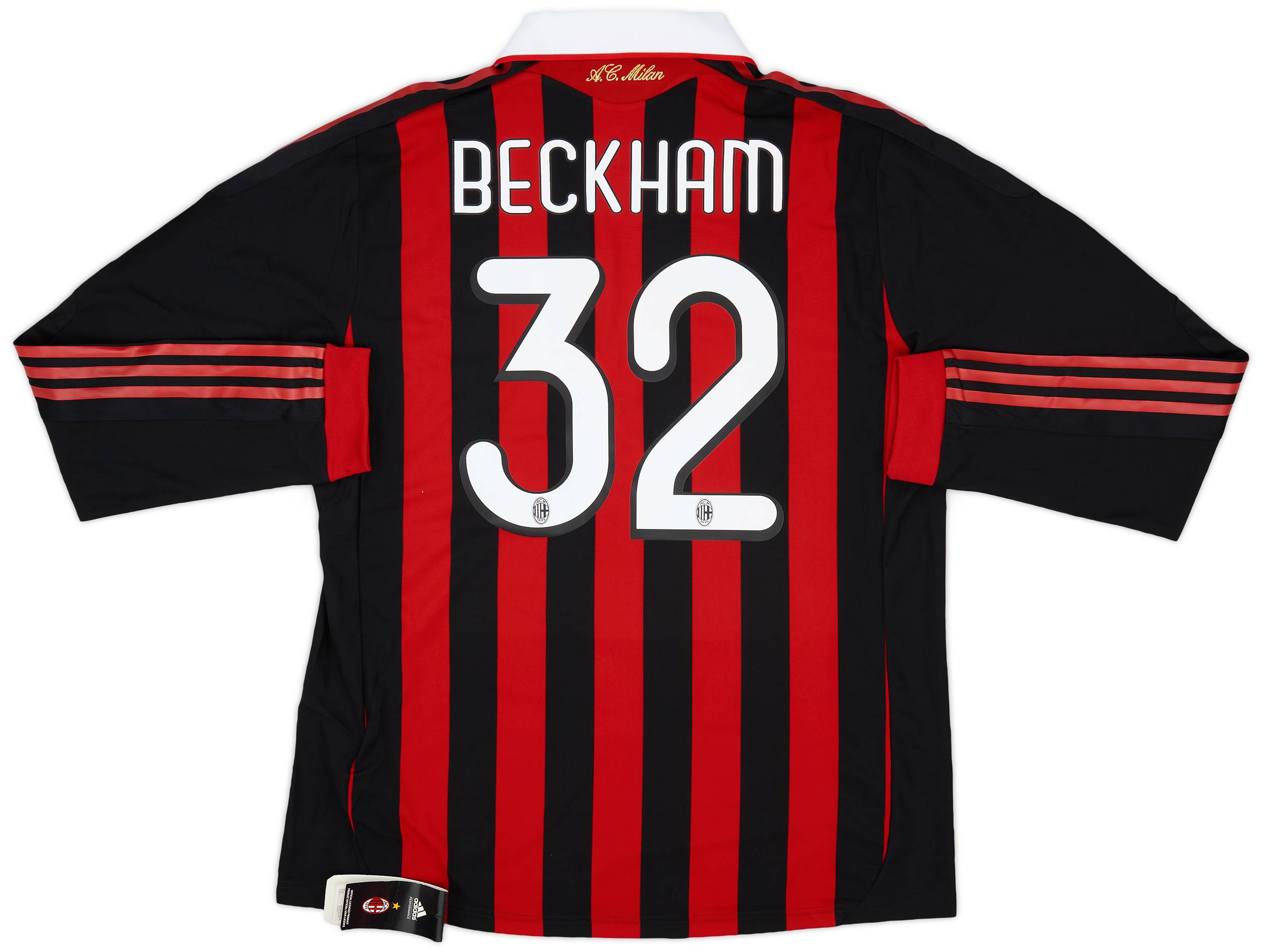 2009-10 AC Milan Player Issue Home L/S Shirt Beckham #32 (XL)