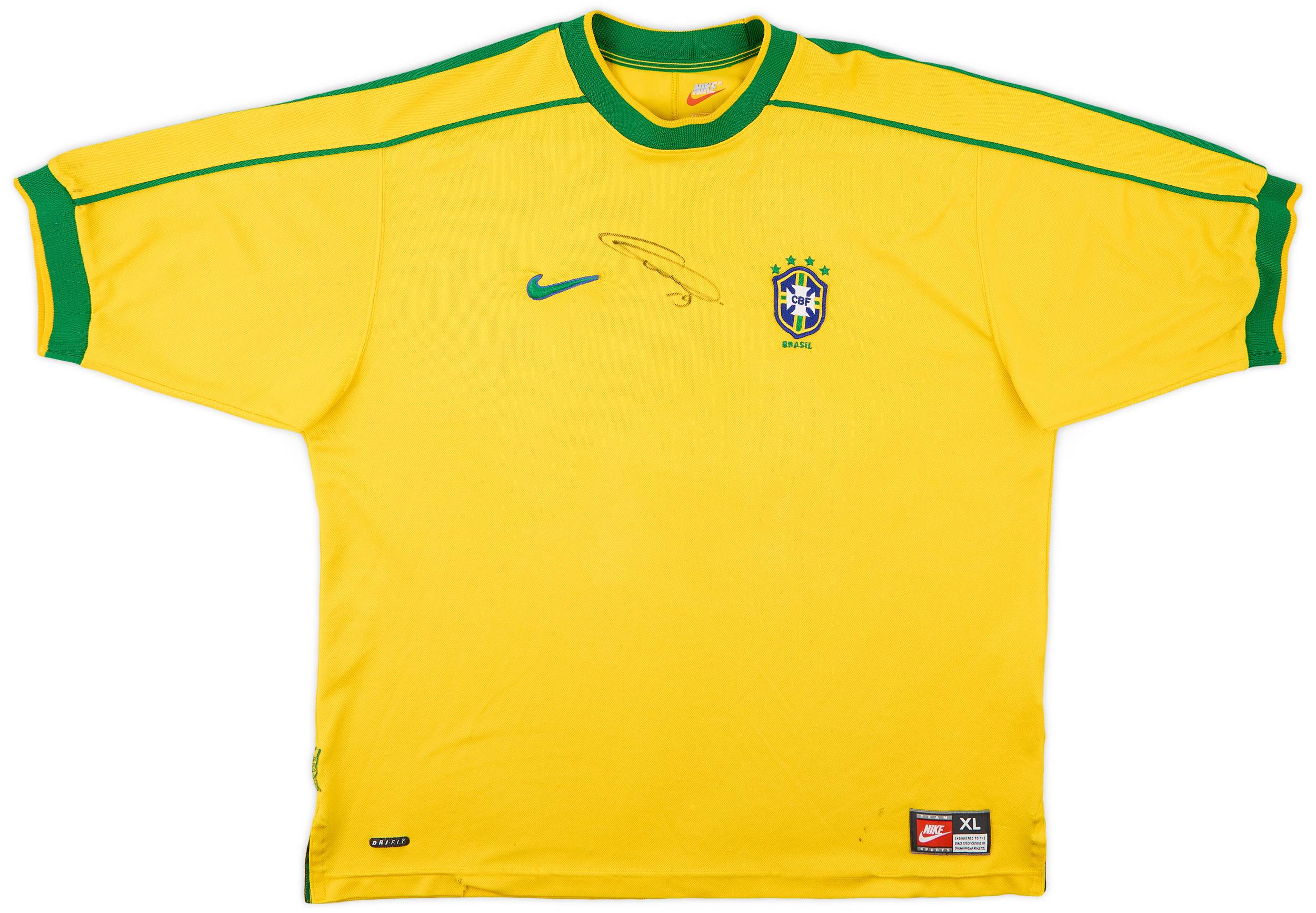 1998-00 Brazil Signed Home Shirt - 7/10 - (XL)