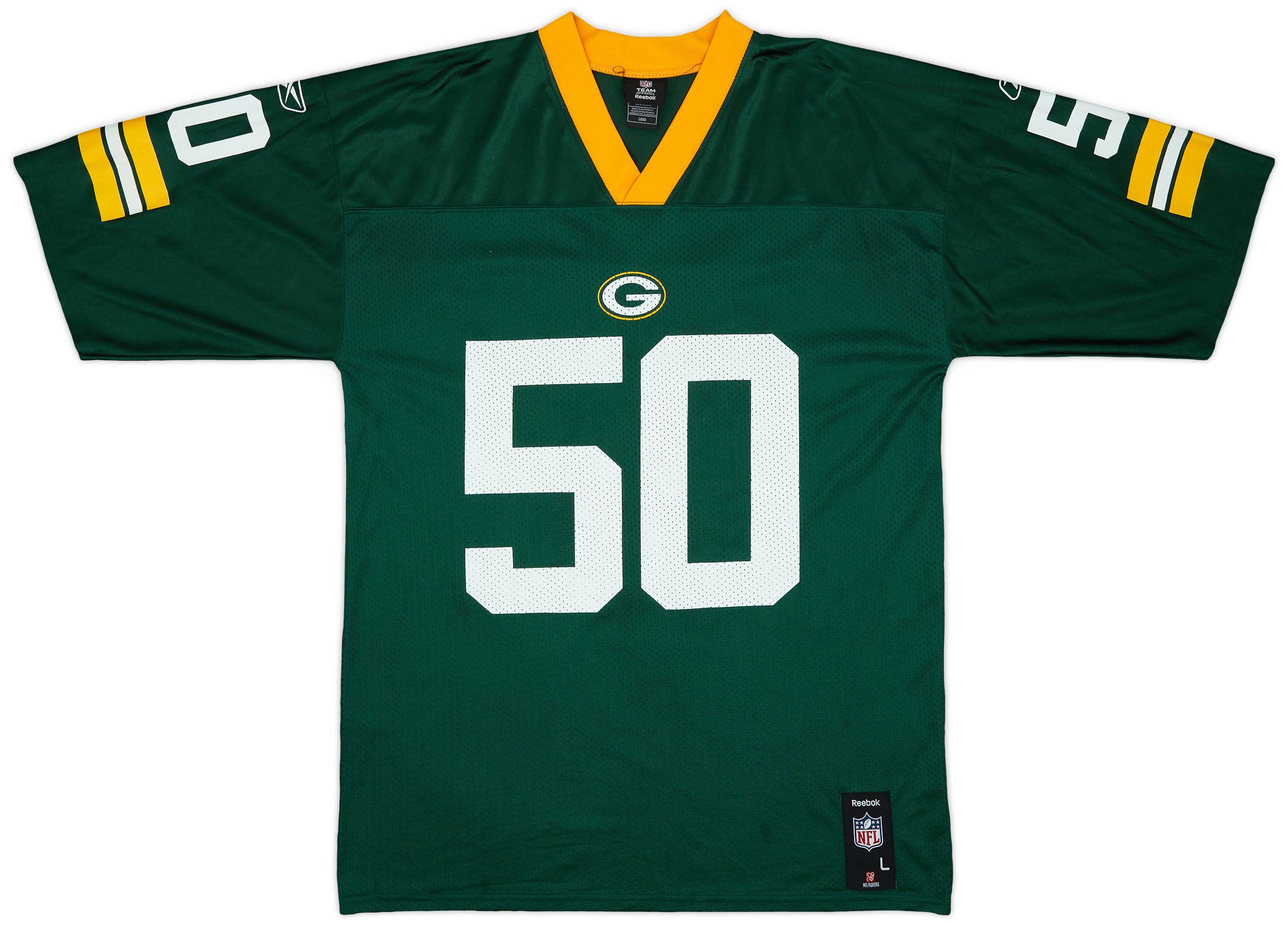 2008-11 Green Bay Packers Hawk #50 Reebok Replica Home Jersey - 8/10 - (L)