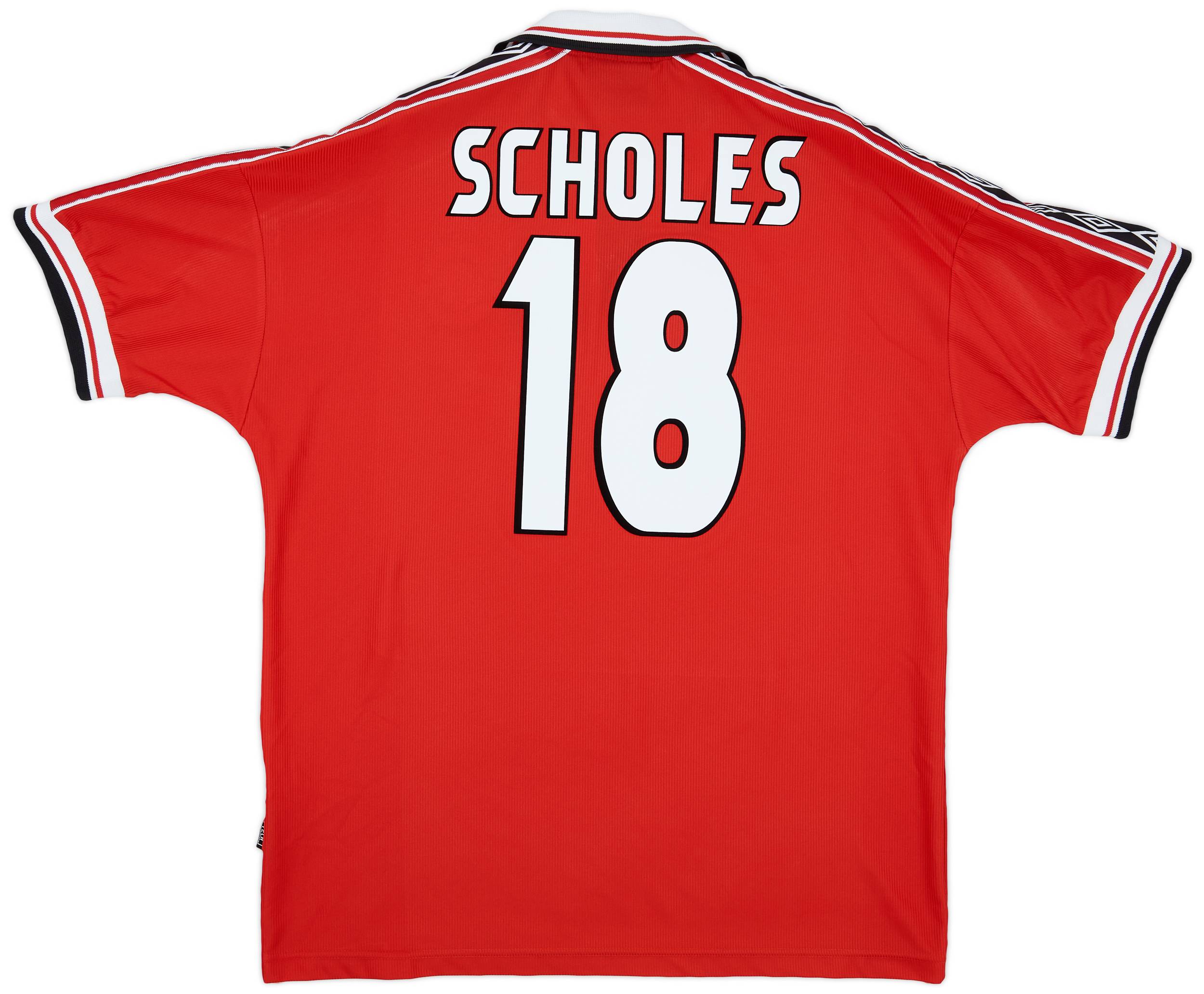 1998-00 Manchester United Home Shirt Scholes #18 - 7/10 - (XL)
