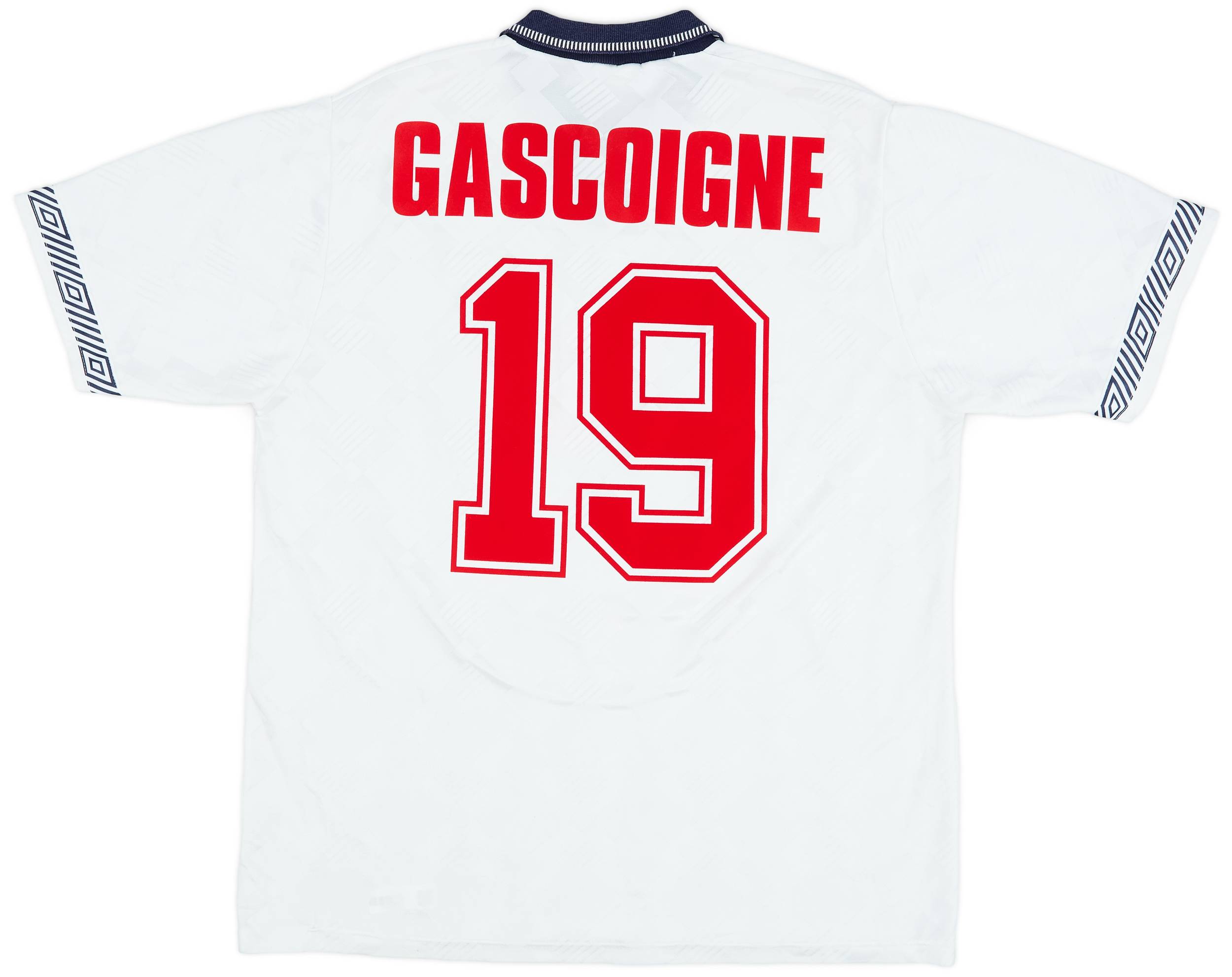 1990-92 England Home Shirt Gascoigne #19 - 8/10 - (XL)