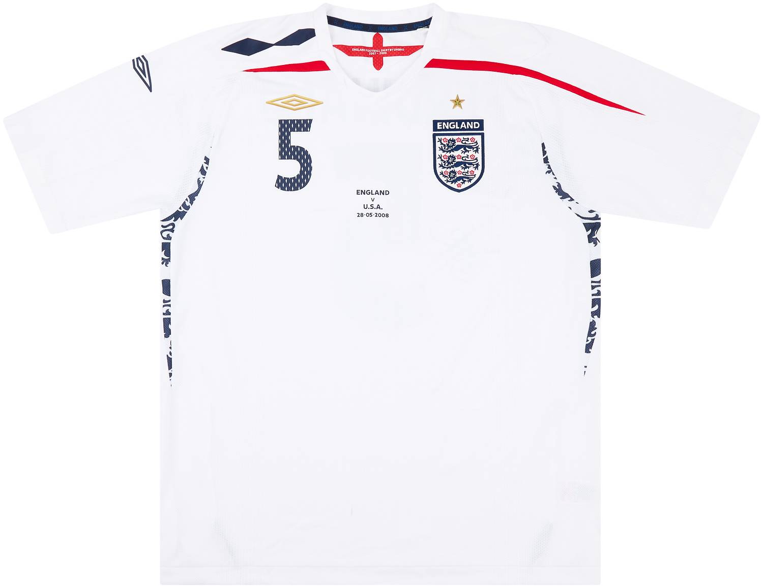 イングランド　FERDINAND ユニフォーム 2008 England Match Issue Signed Home Shirt Ferdinand #5 (v USA)