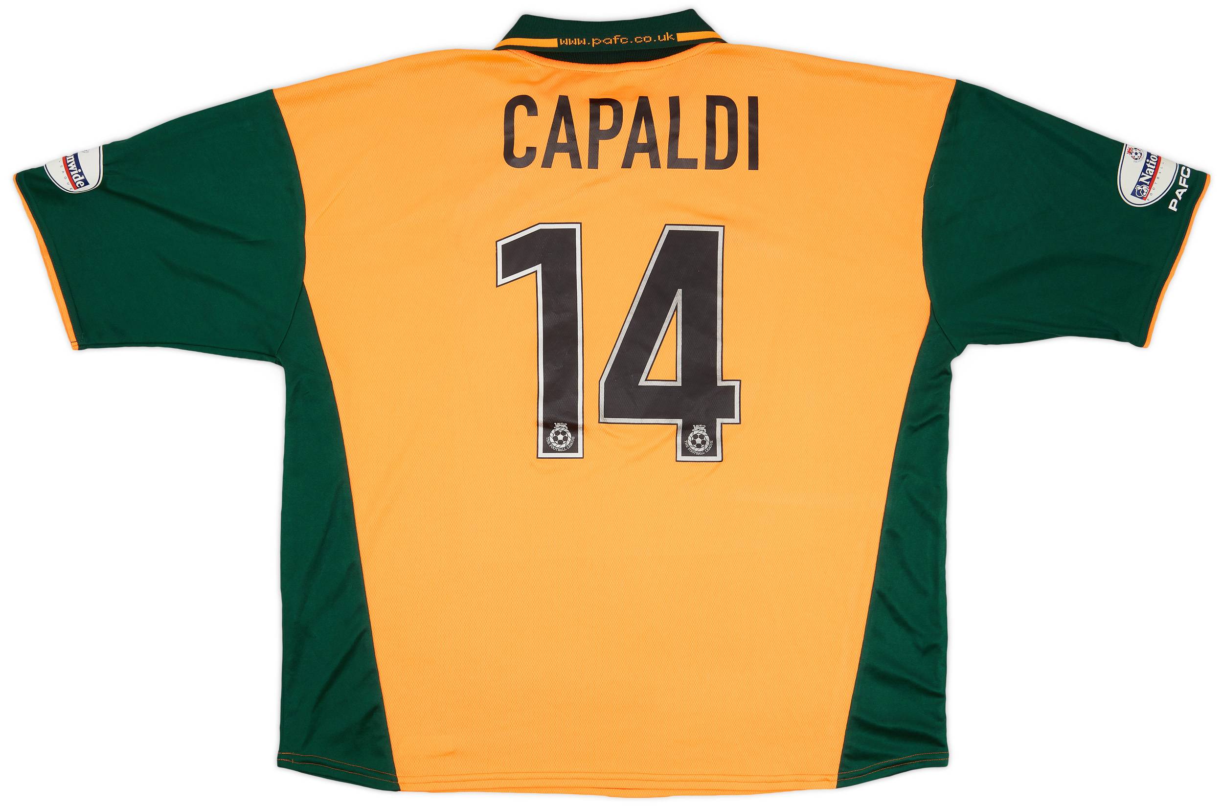 2003-04 Plymouth Argyle Match Issue Away Shirt Capaldi #14