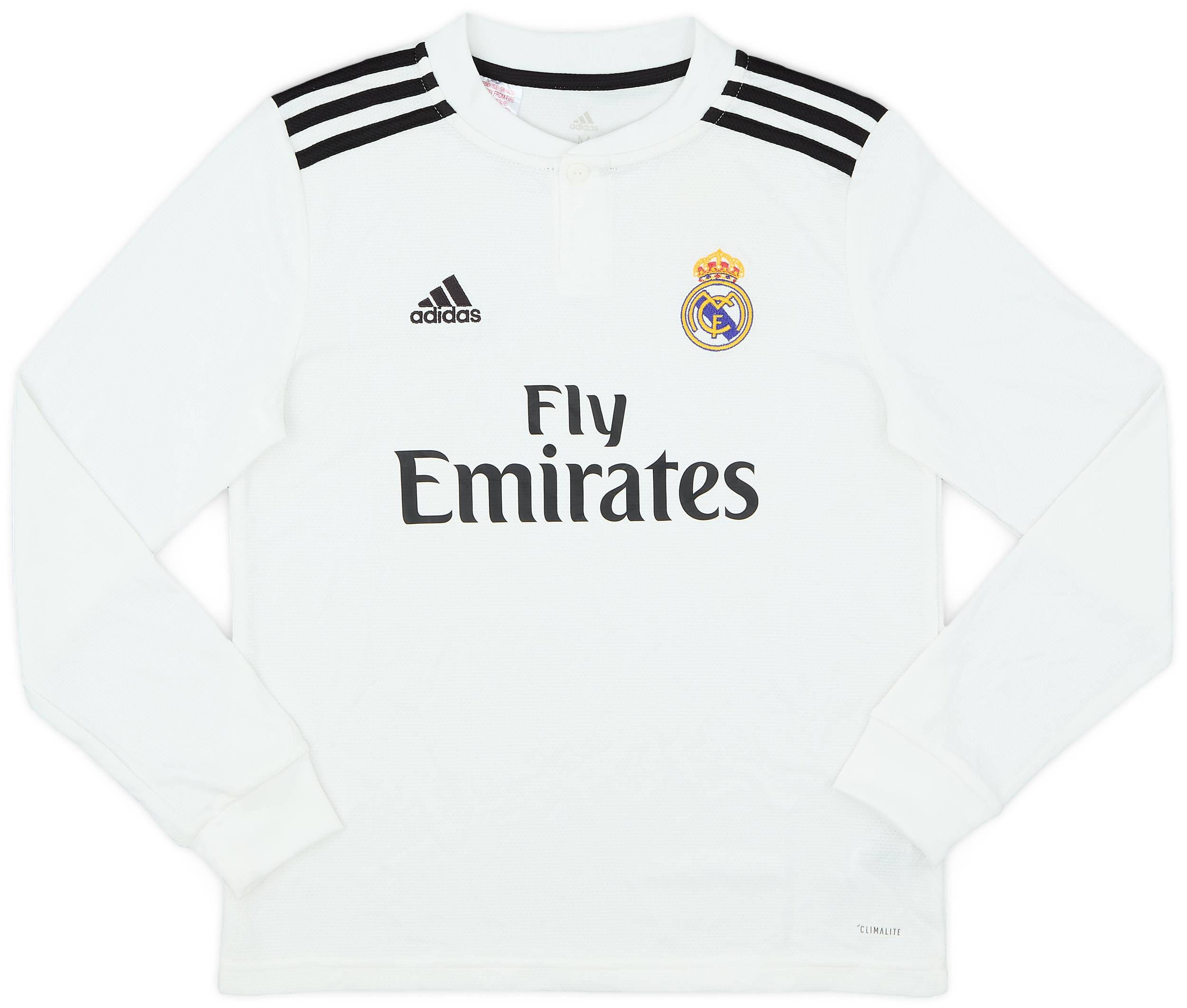 2018-19 Real Madrid Home L/S Shirt - 9/10 - (M.Boys)