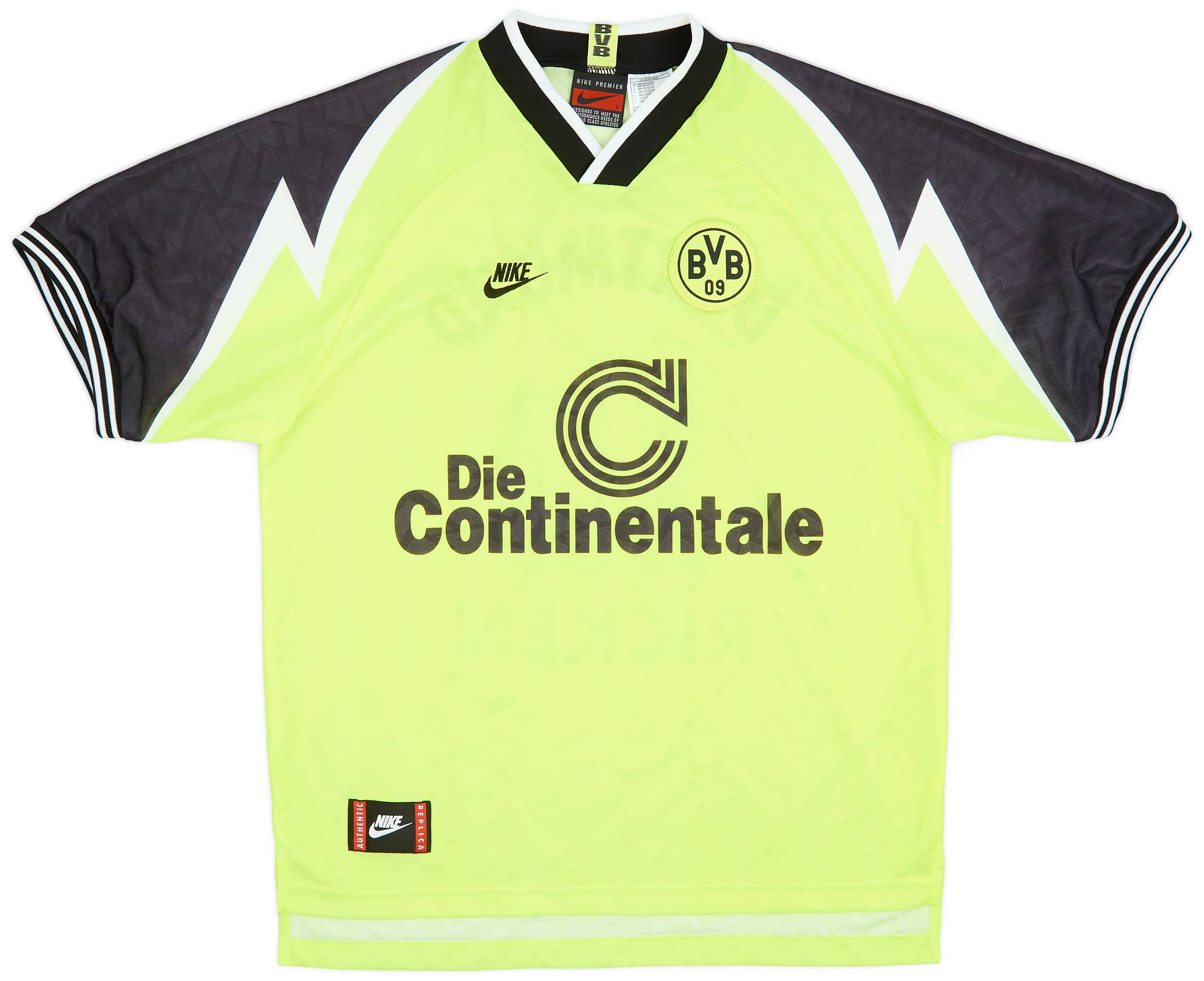 NIKE Borussia Dortmund 1995/96 サッカーシャツ 1995-96 Borussia Dortmund Home Shirt Ricken #18 - 9/10 - (L)