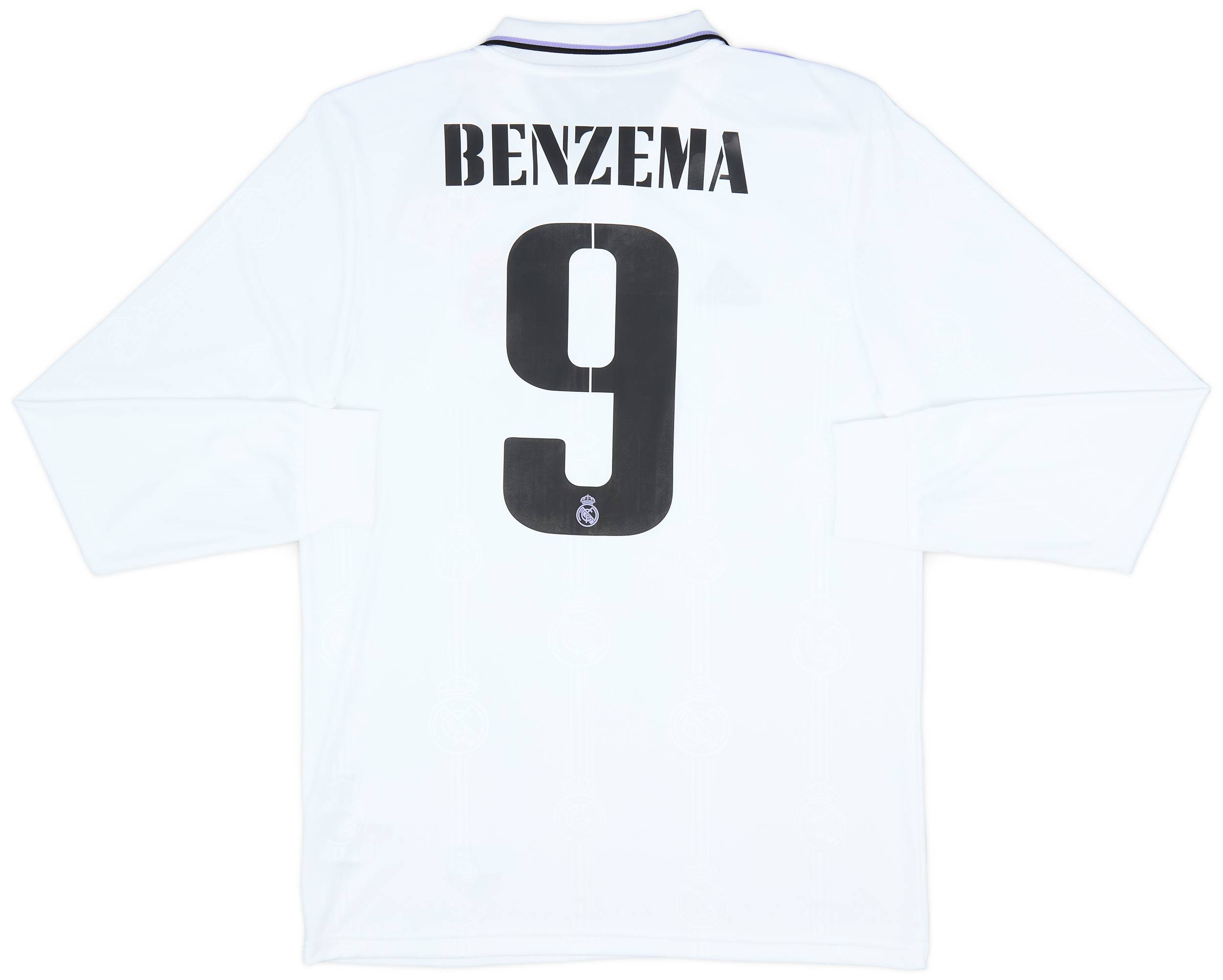 【数々のアワードを受賞】 Home Madrid Real 2022-23 L/S (M) #9 Benzema Shirt ウェア